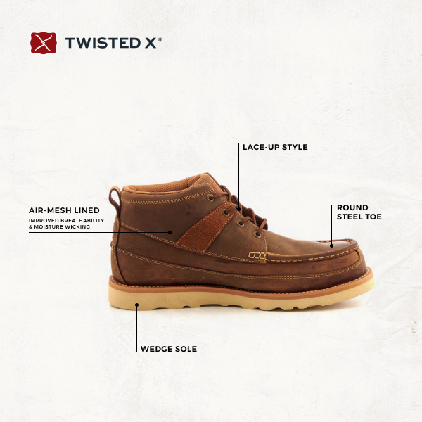 Twisted X Men's Brown Oiled Saddle Crepe Wedge Steel Toe Lace Up Casual Work Shoe - Image 1