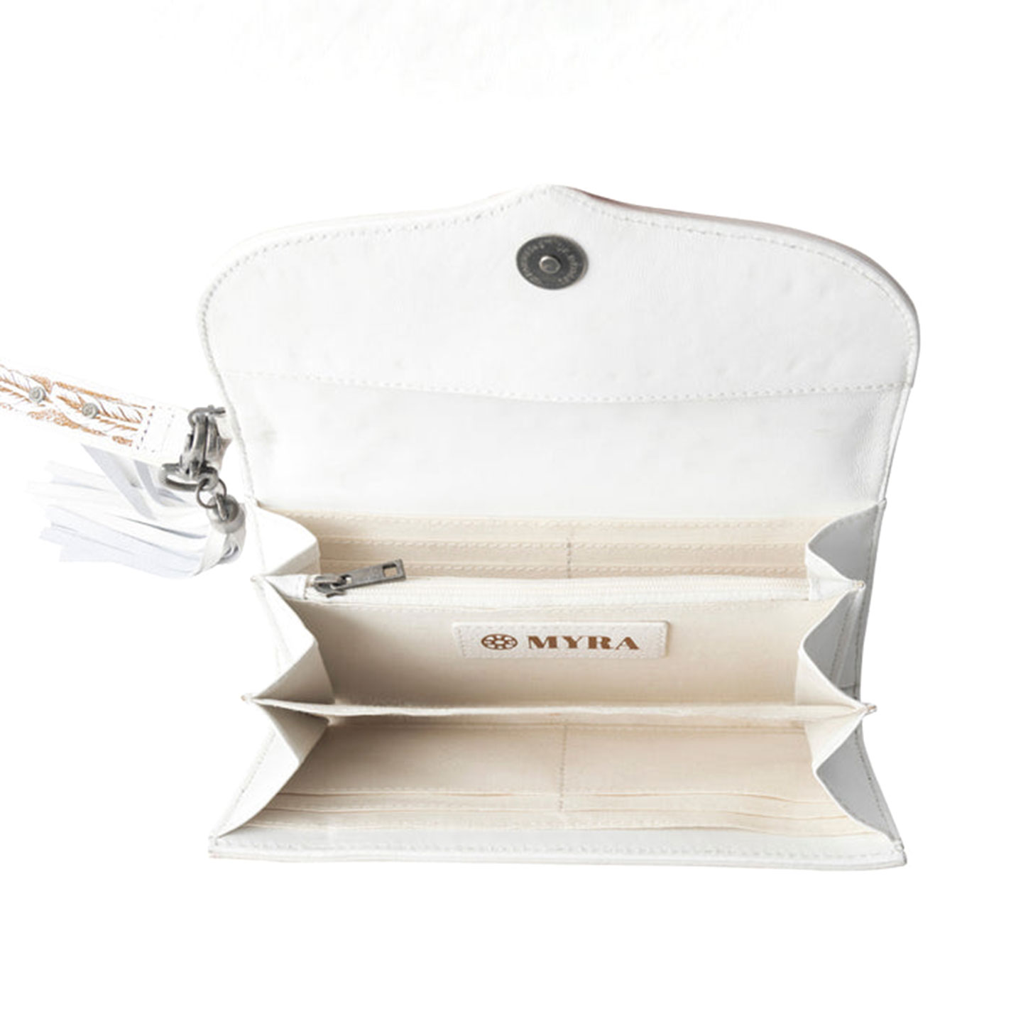 Myra Bag White & Tan Tooled Leather Hand Wallet - Image 1