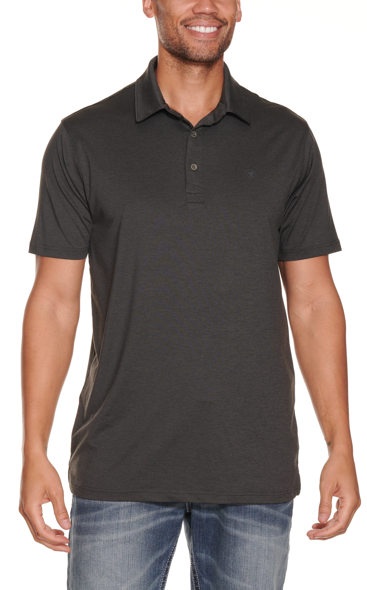 Ariat Men's Charger 2.0 Fitted Charcoal Short Sleeve Polo Shirt - Image 1