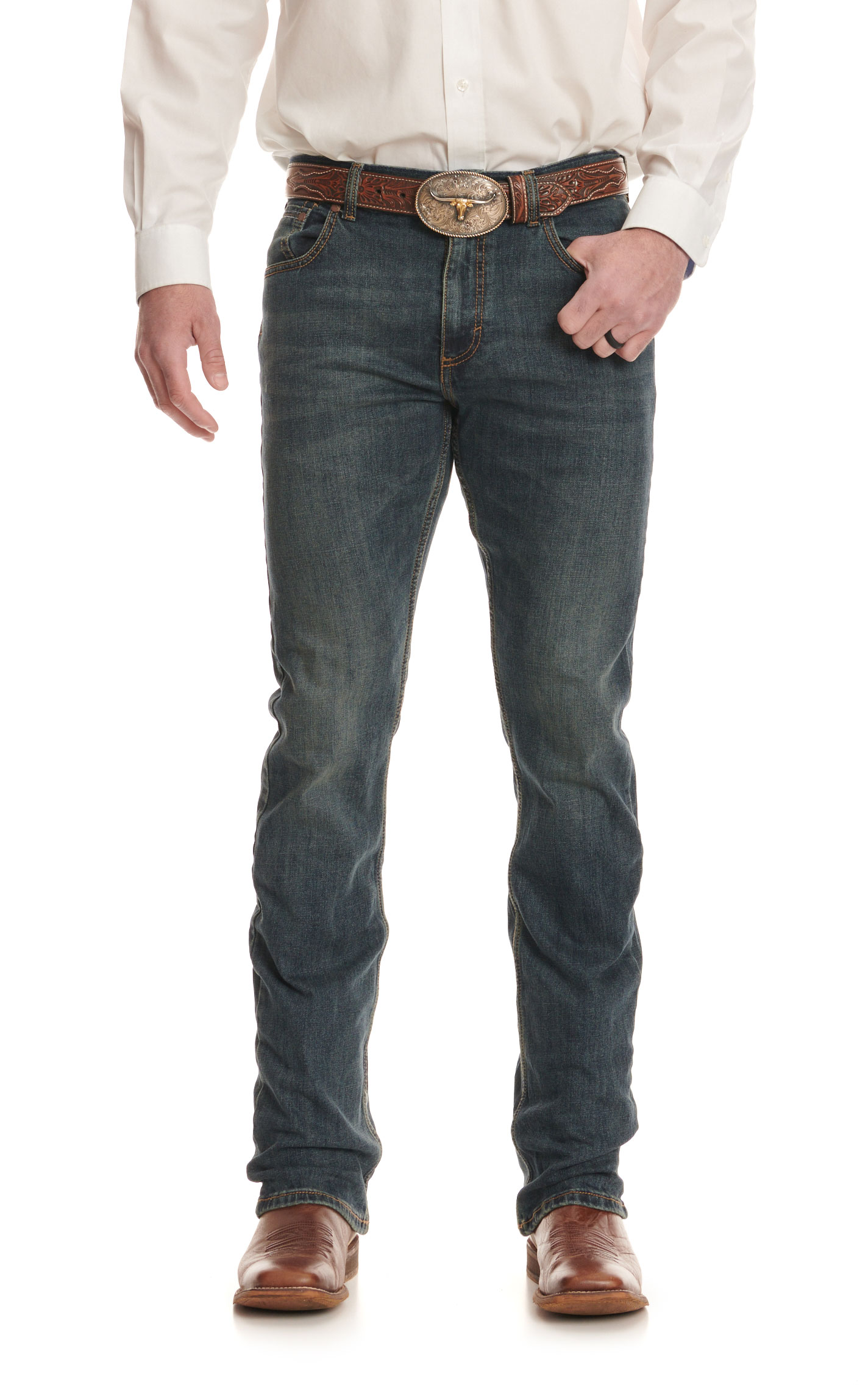 Wrangler Retro Men's Twin Bridges Dark Wash Slim Fit Stretch Boot Cut Jeans - Tall - Image 1