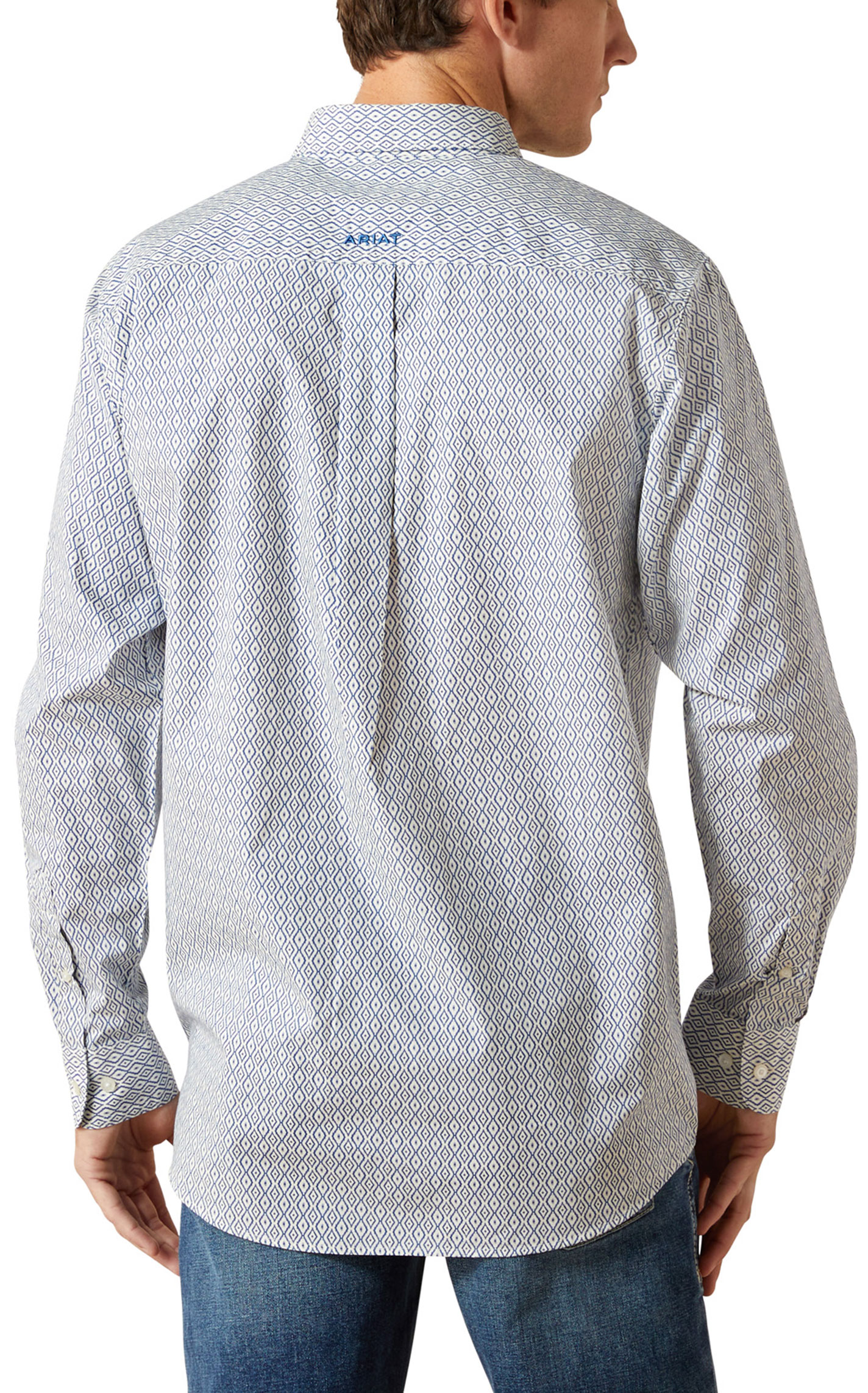 Ariat Men's Cream & Blue Geo Print Western Shirt - Image 1