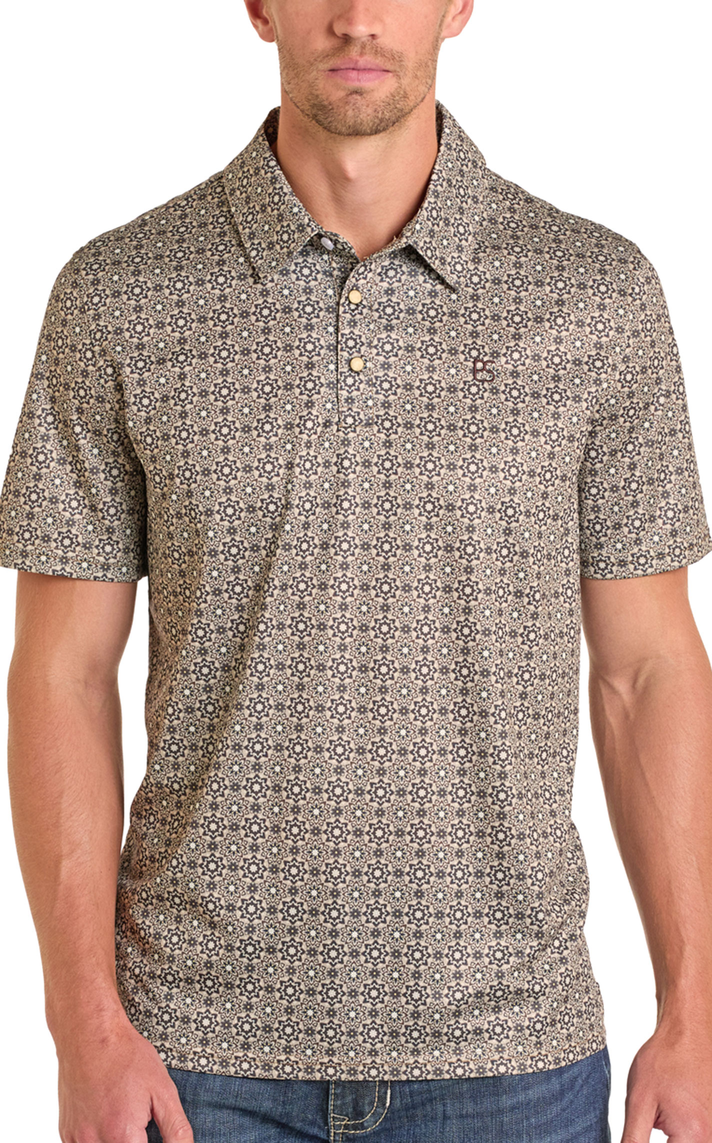Panhandle Slim Men's Light Brown & Black Performance Polo Shirt - Image 1