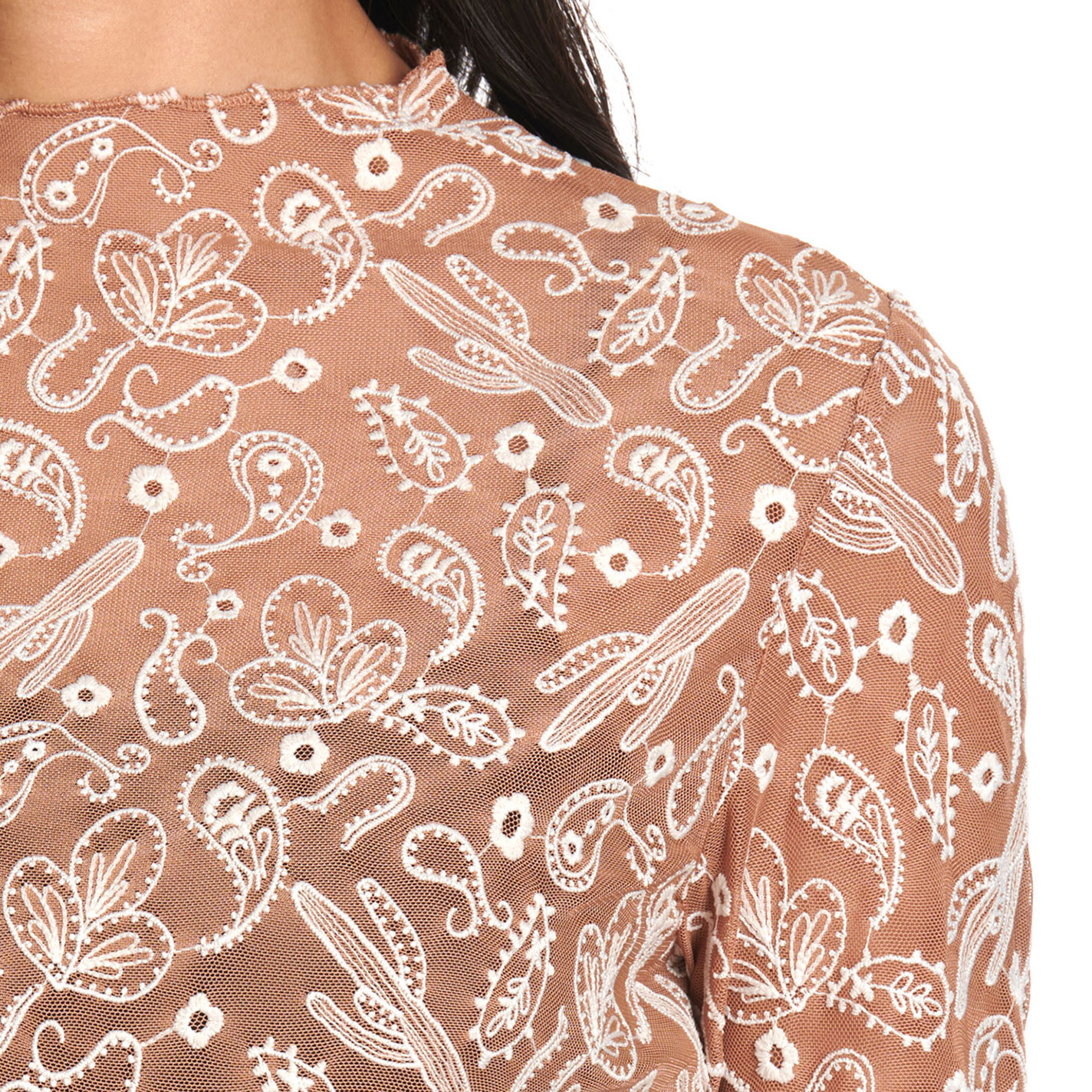 Merigold Kiss Women's Caramel Paisley Print Mesh Top - Image 1