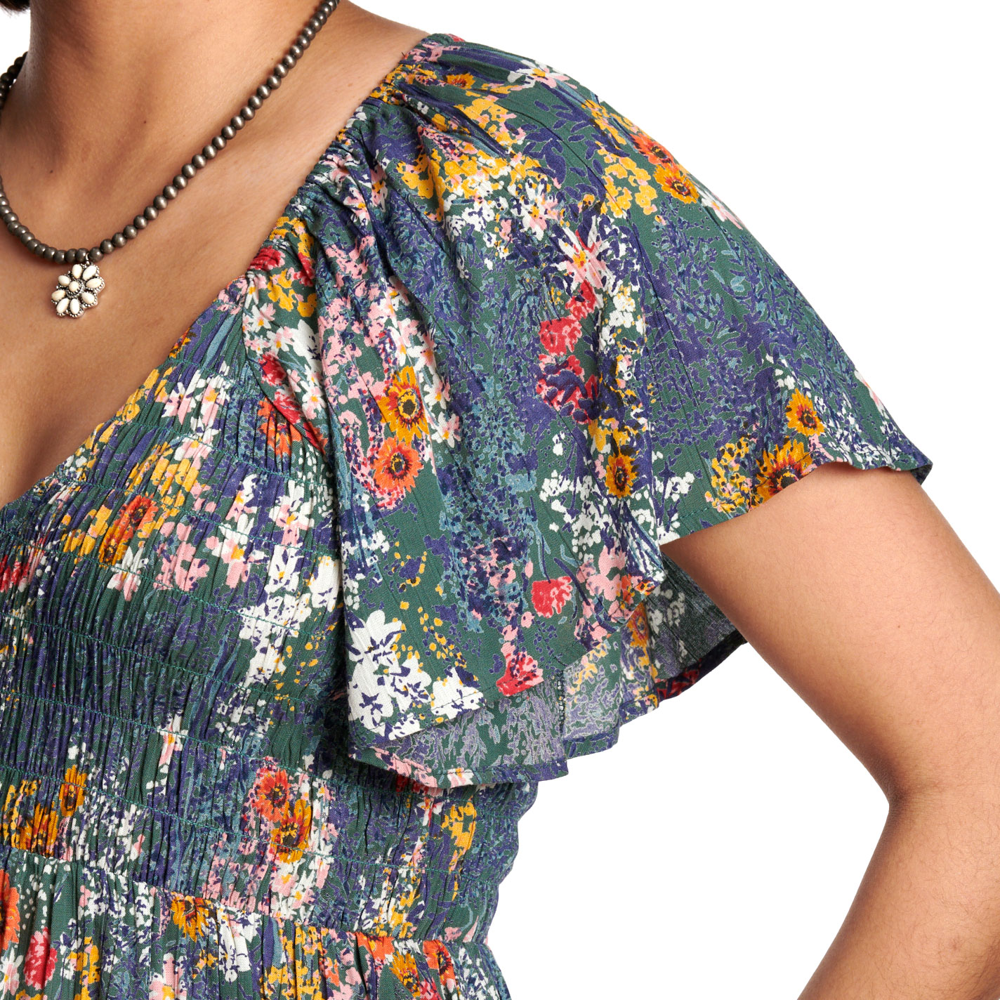 Rockin' C Women’s Blue Multicolor Floral Smocked Peplum Top - Image 3
