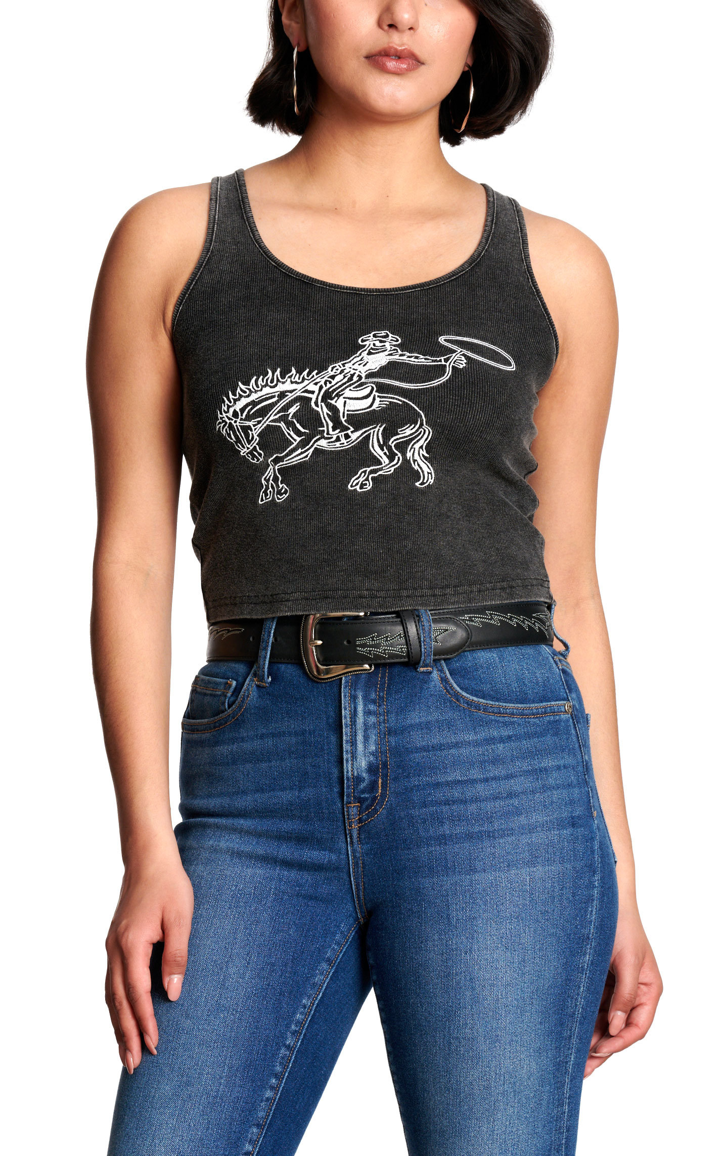 Marigold Kiss Women's Charcoal Bronc Bustin' Graphic Sleeveless Top - Image 3