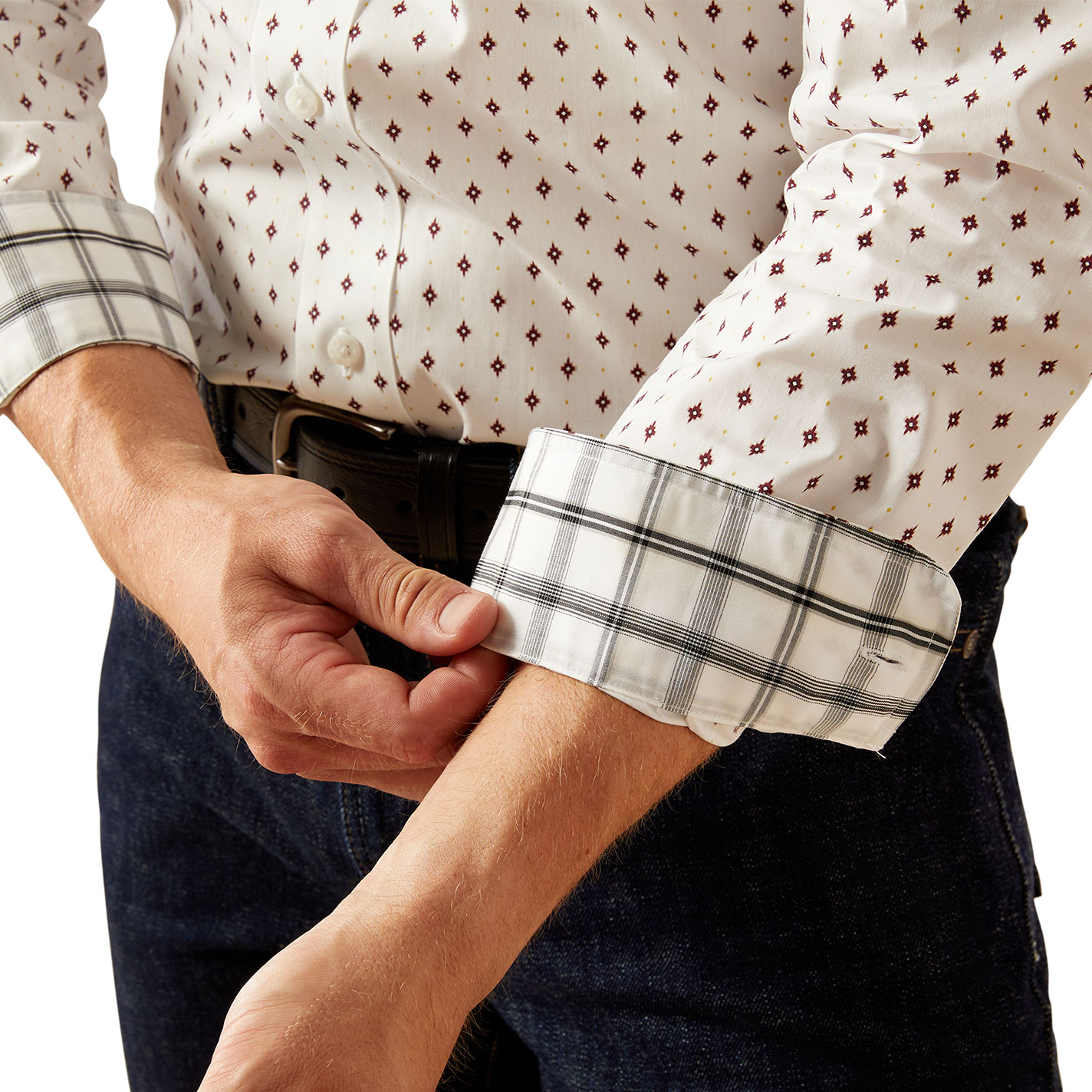Ariat Men's Ross White & Chocolate Geo Western Shirt - Image 3