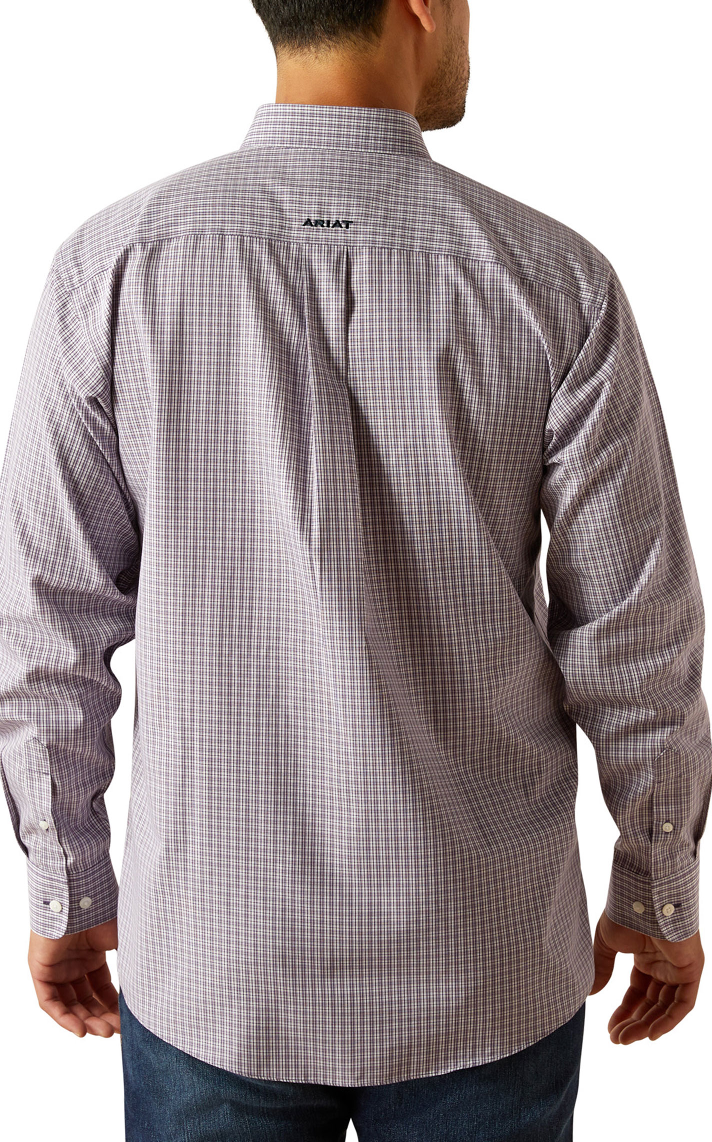 Ariat Men's Roger Purple & White Mini Plaid Western Shirt - Image 1