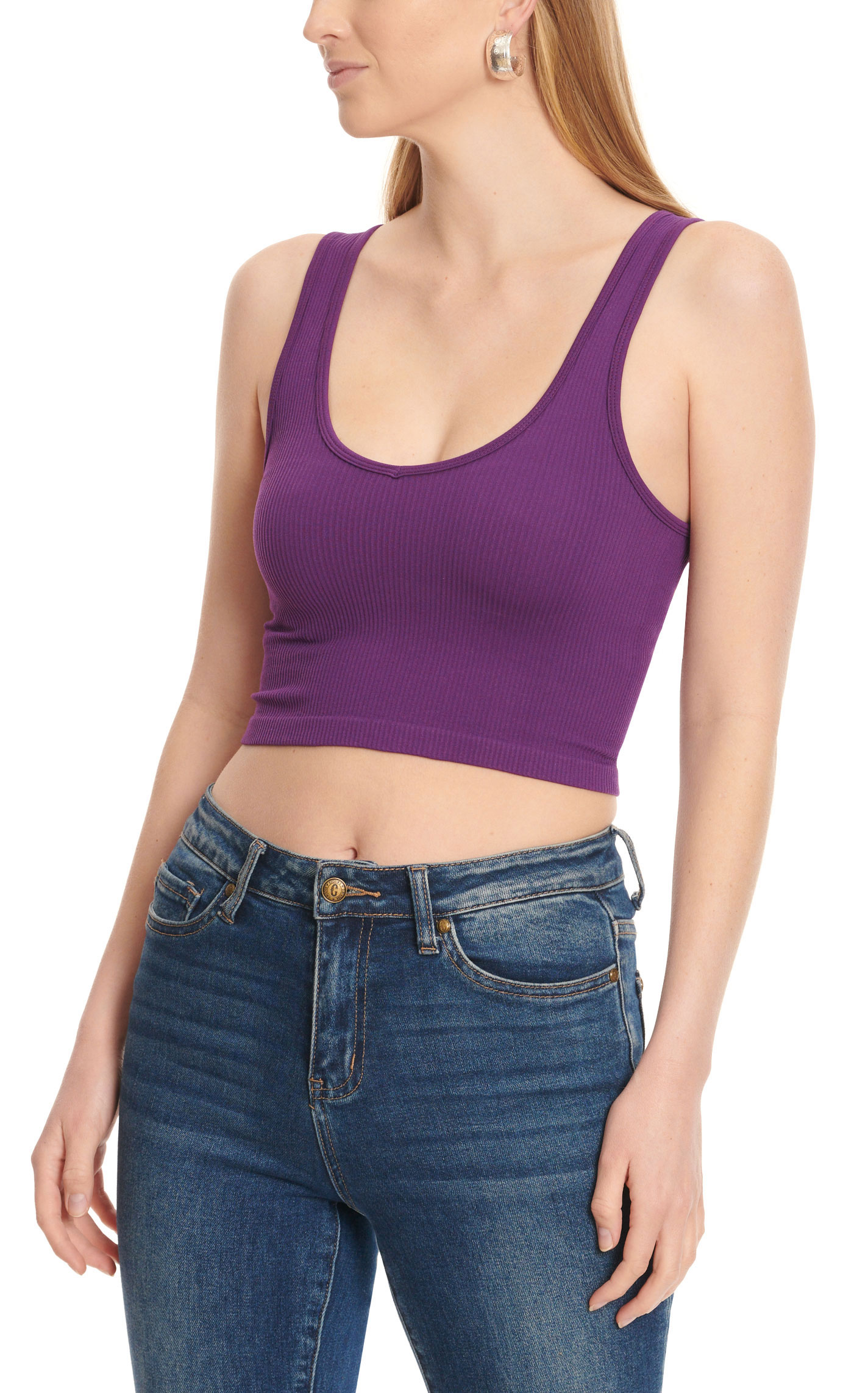 Suzette Collection Women's Brami Imperial Purple Ribbed V-Neck Cropped Cami-Tank - Image 1