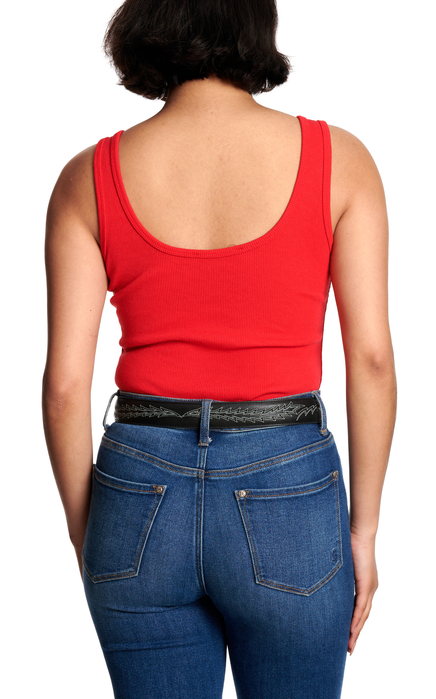 Blue B Women's Red Ribbed Etched Silver Western Buckle Tank Bodysuit - Image 2