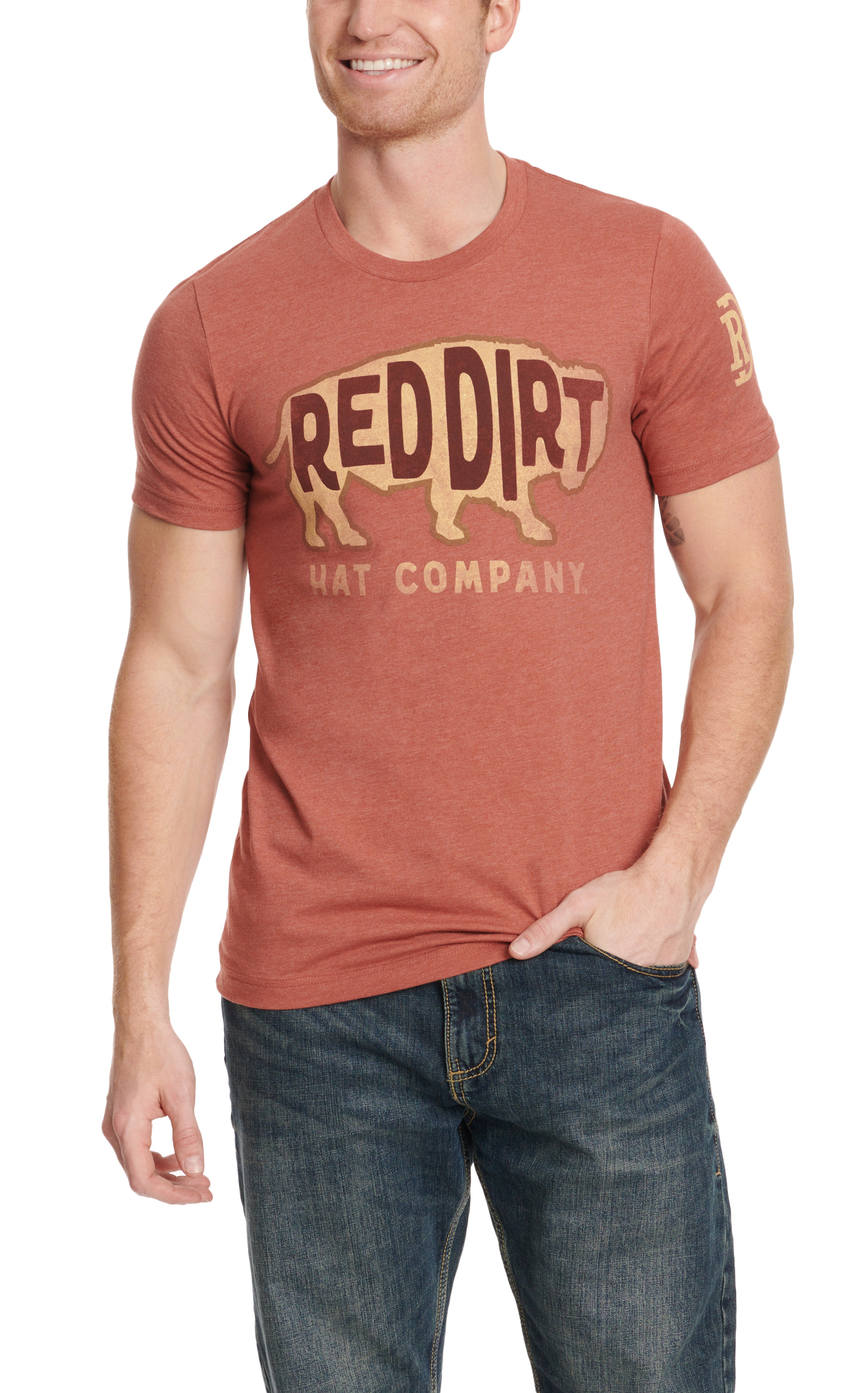 Red Dirt Hat Co. Men's Red Clay Buffalo Logo Graphic T-Shirt - Image 1