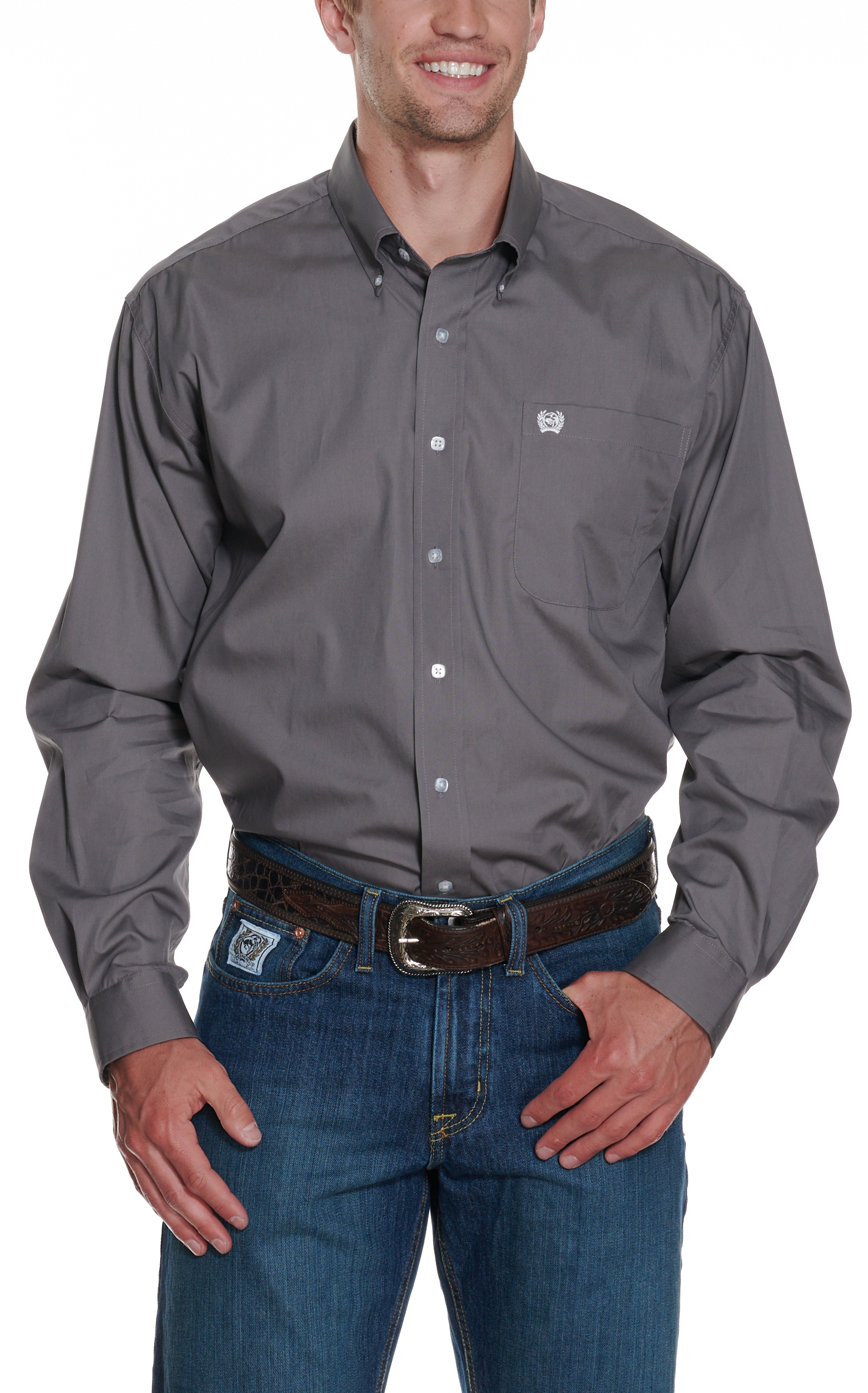 Cinch Men's Solid Gray Long Sleeve Western Shirt - Image 1