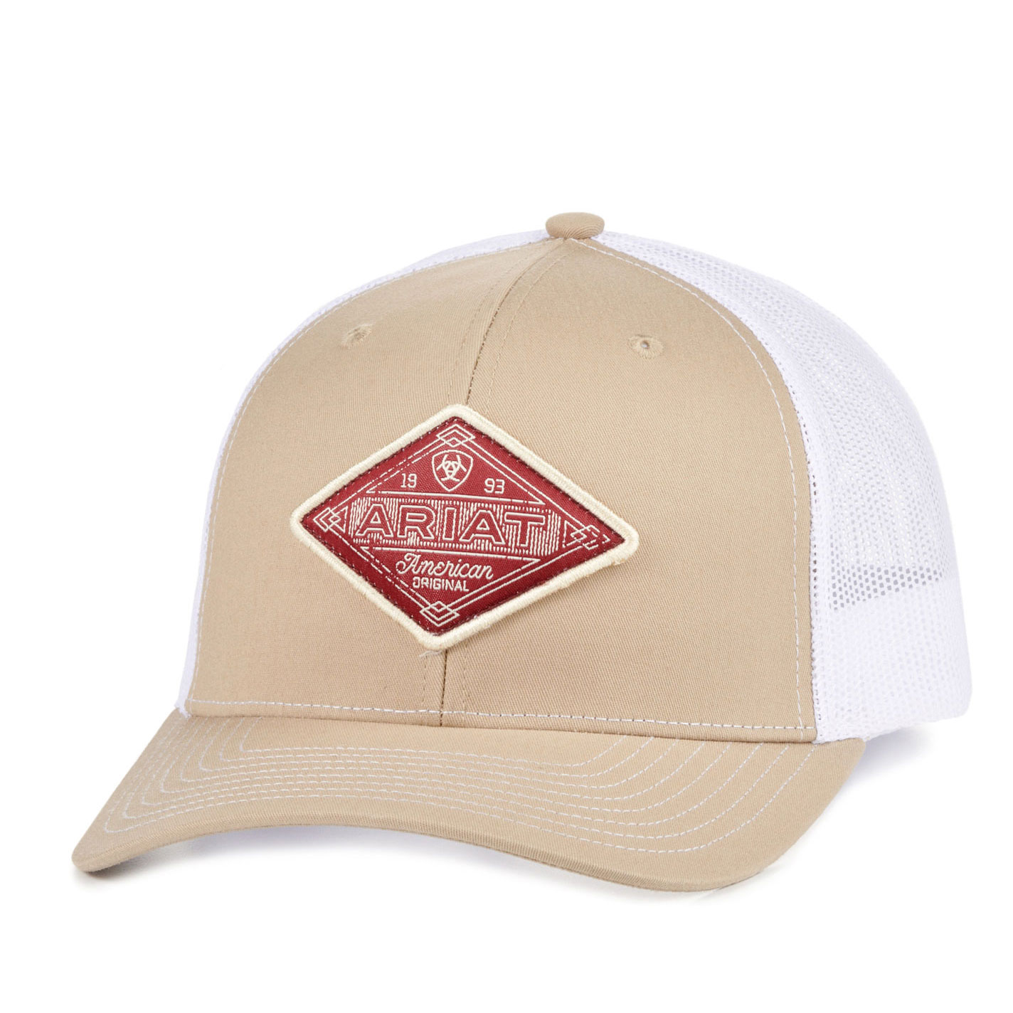 Ariat Khaki with Burgundy Diamond Logo Patch Cap - Image 1