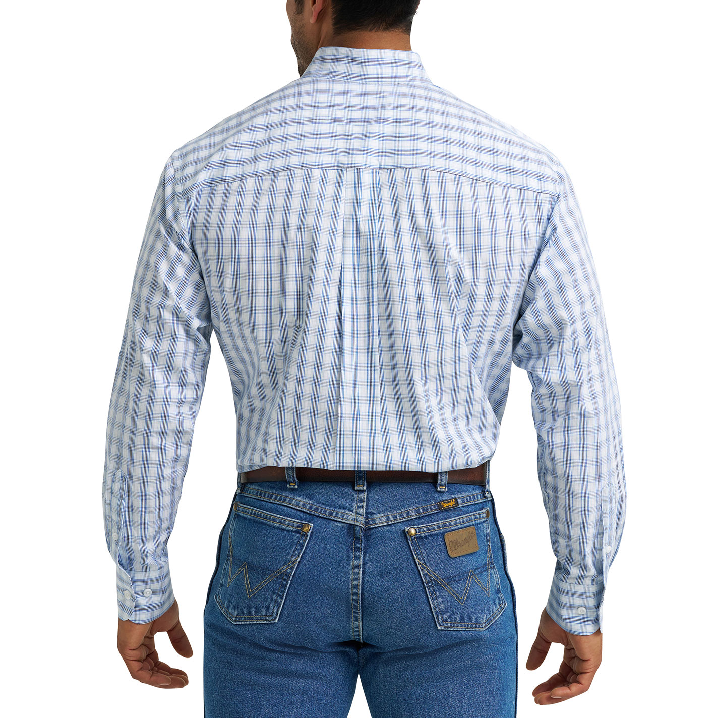 George Strait Men's Blue & White Plaid Print Western Shirt - Image 1