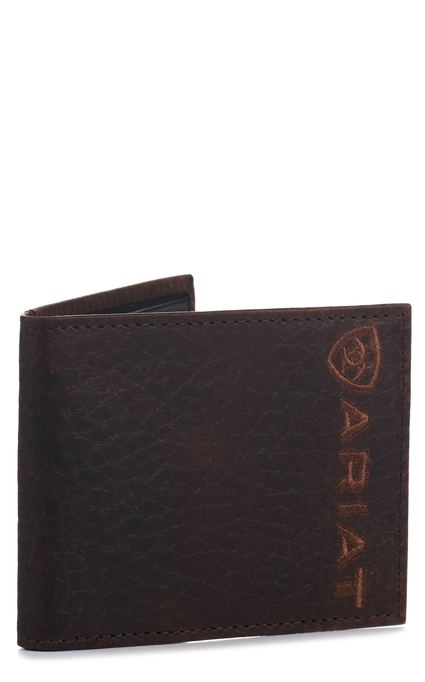 Ariat Men's Chocolate Bullhide & Shield Logo Bi-fold Wallet - Image 1
