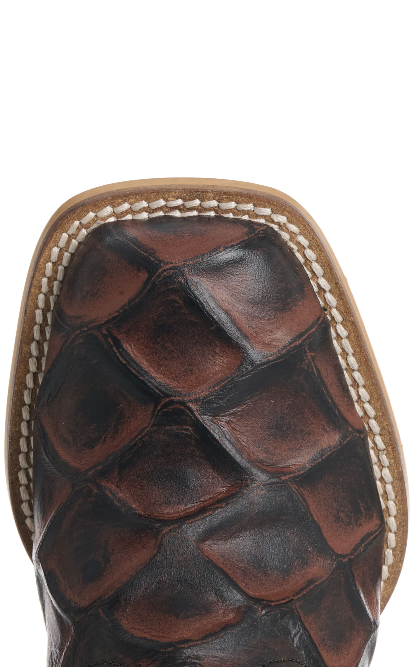Cavender's Youth Tobacco & Tan Pirarucu Print Wide Square Toe Cowboy Boots - Image 1