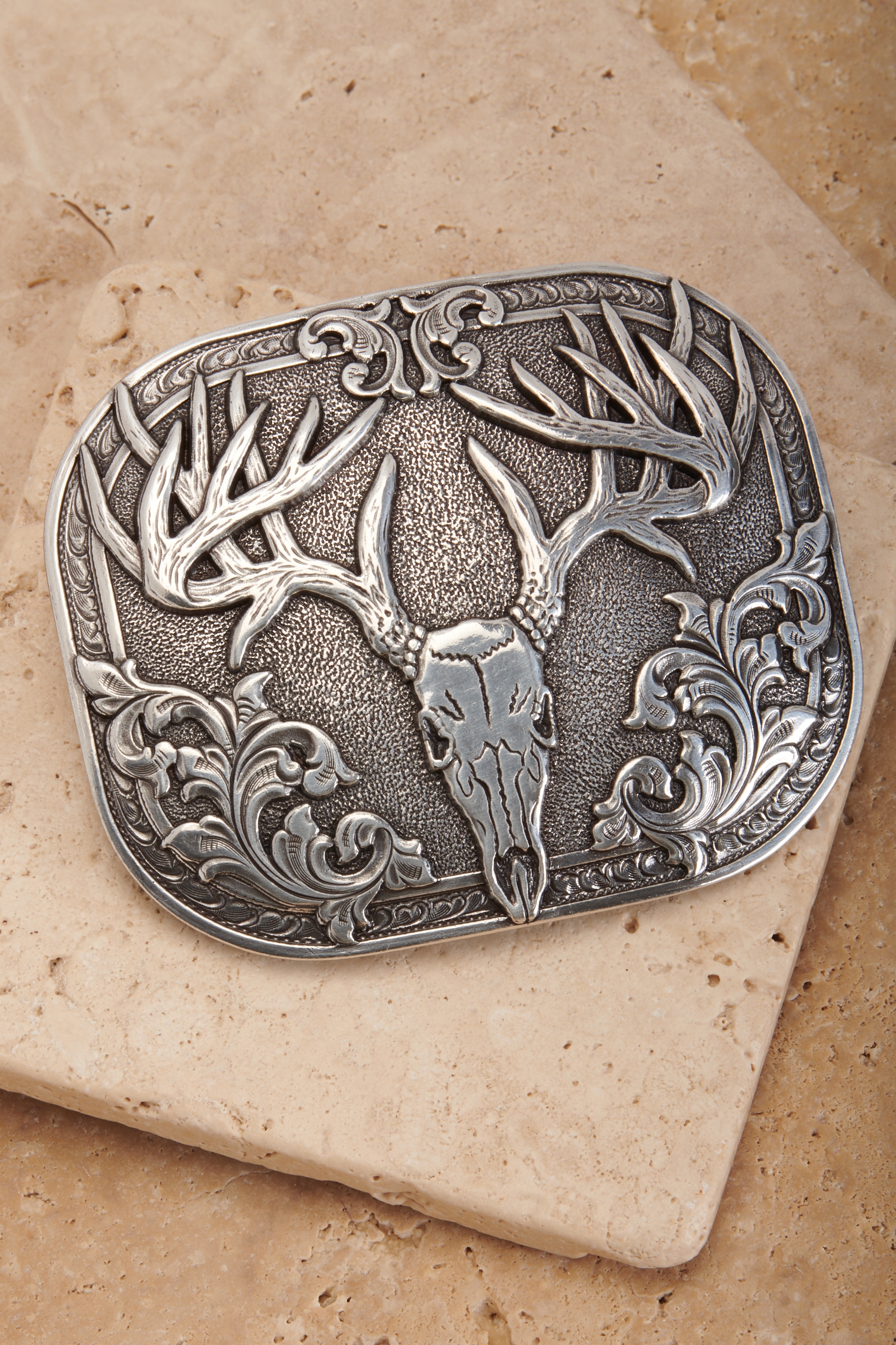 Nocona Silver Skull Rectangle Belt Buckle - Image 1