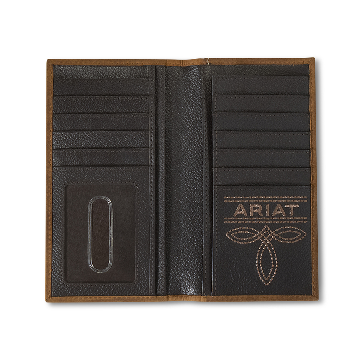 Ariat Tawny-Brown Leather & Flag Shield Rodeo Wallet - Image 1