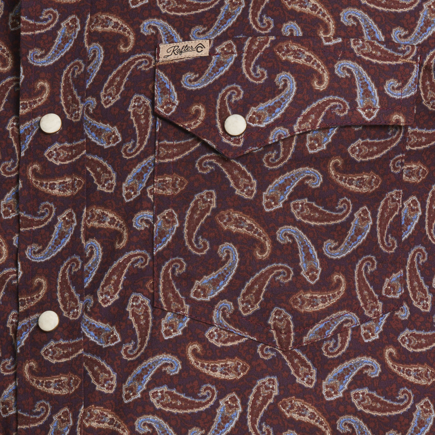 Rafter C Men's Brown Blue & Green Paisley Western Shirt - Image 1