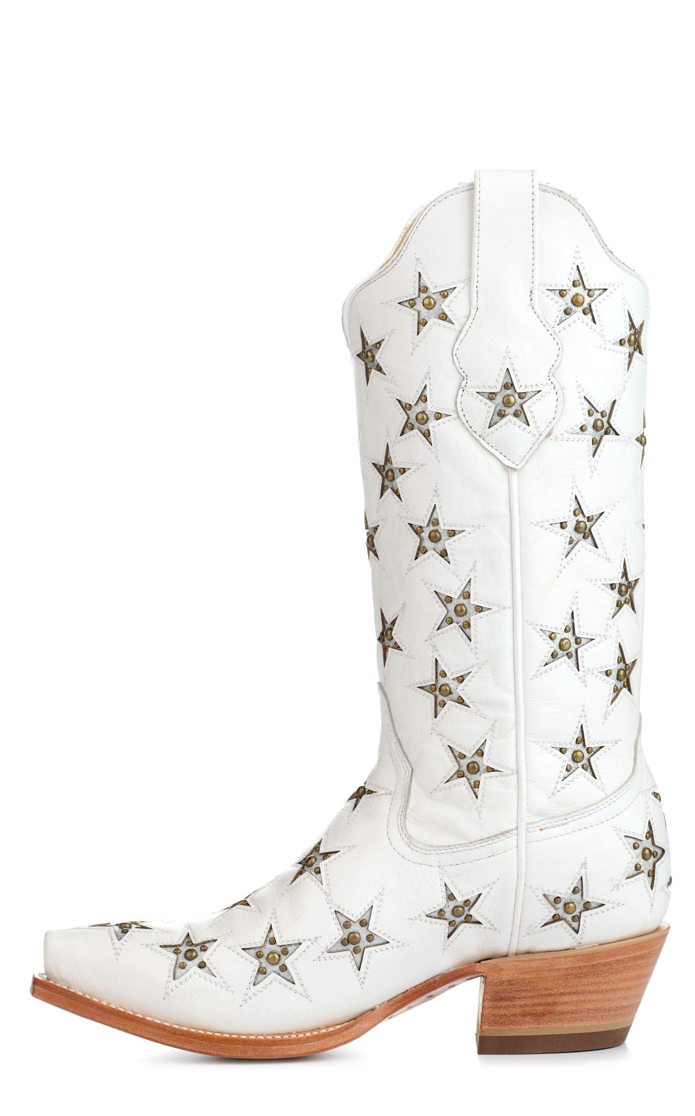 Black Star Women's Marfa White with Silver Star Inlays Snip Toe Cowboy Boots - Image 1