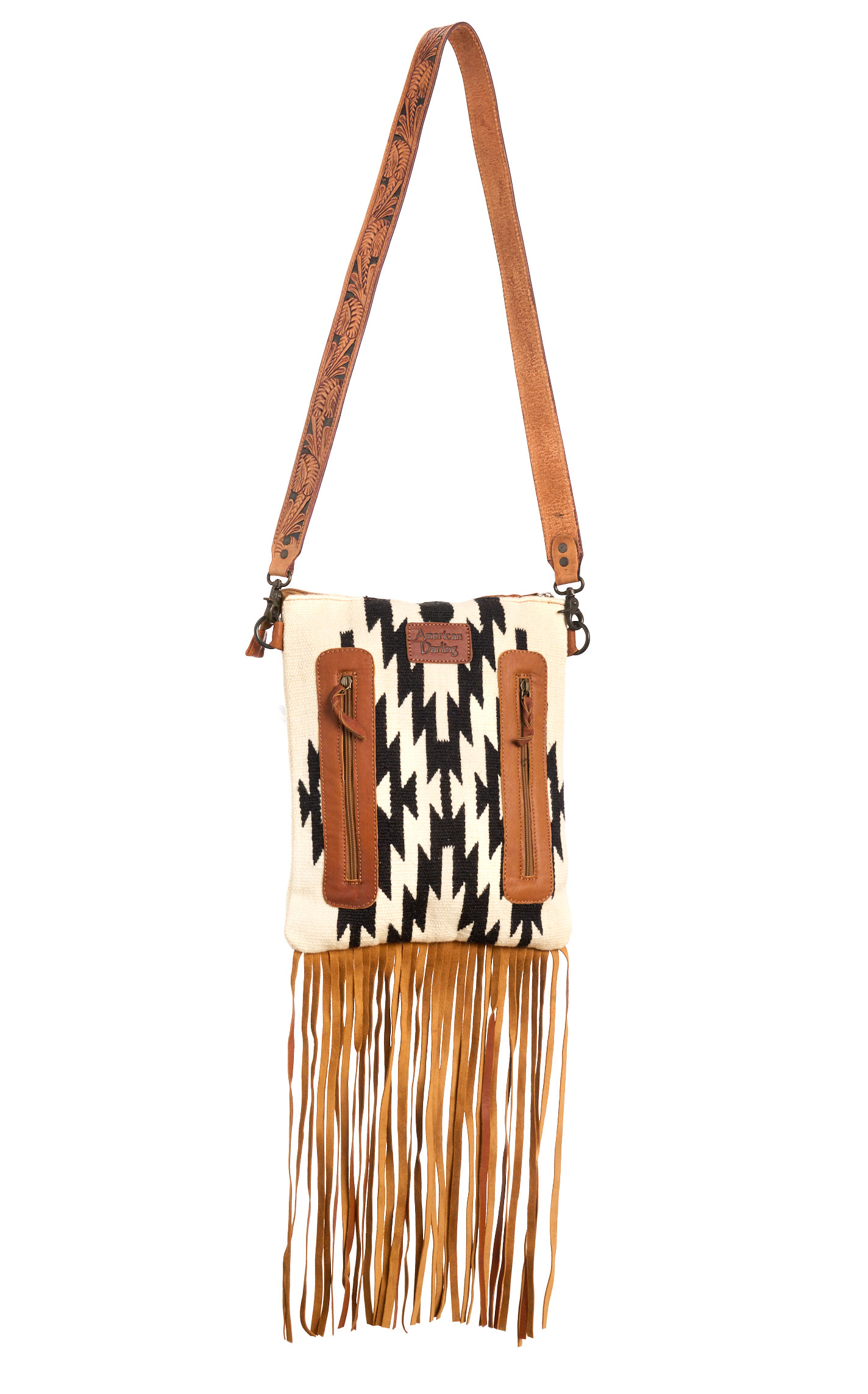 American Darling Cream & Black Blanket Fringed Crossbody - Image 1