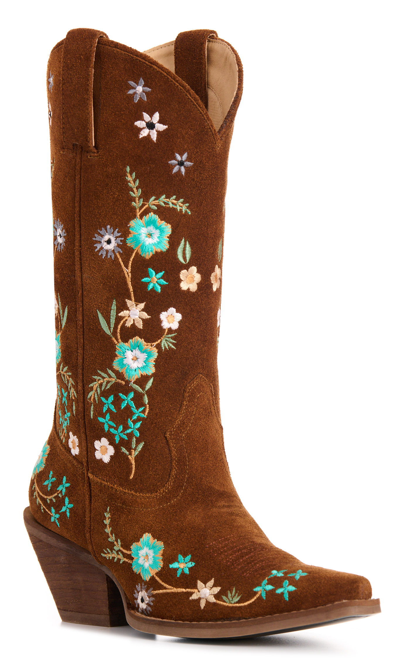 Rockin' C Women's Ginger with Floral Embroidery Roughout Snip Toe Cowboy Boots - Image 1