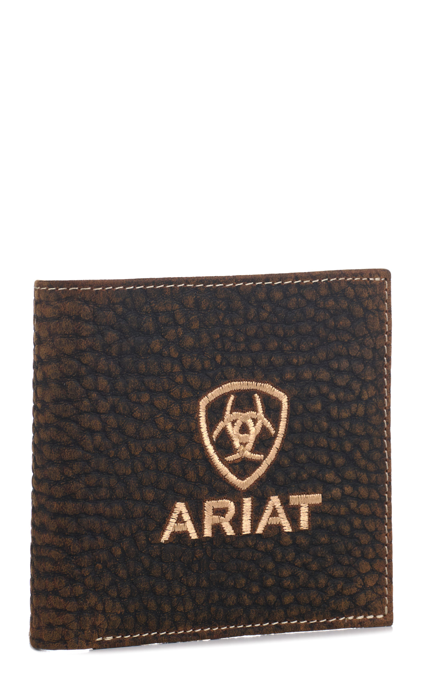 Ariat Men's Rich Latte Bullhide & Shield Logo Bi-fold Wallet - Image 1