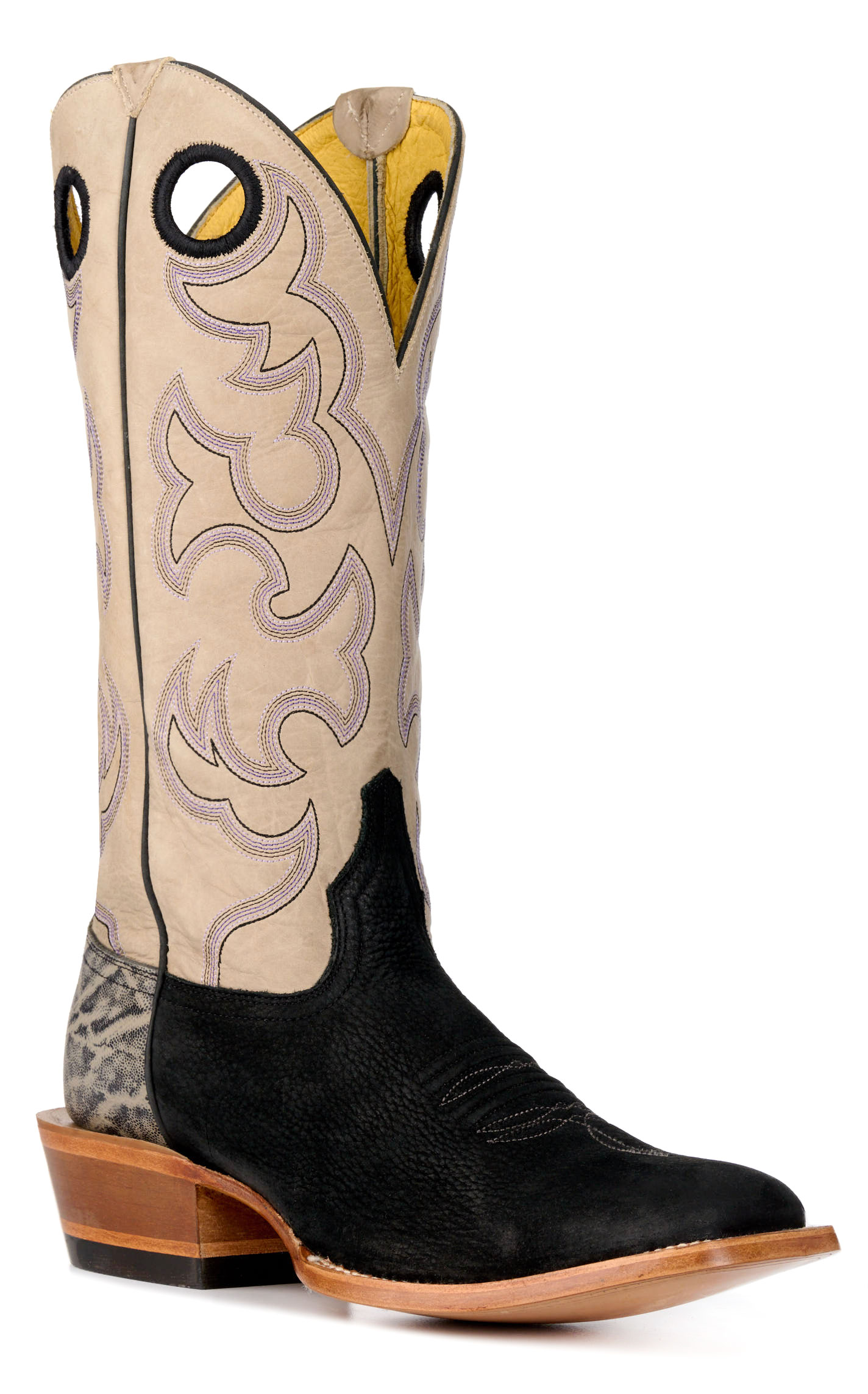 Cavender's Men's Black and Gray Wide Square Toe Buckaroo Cowboy Boot - Image 1
