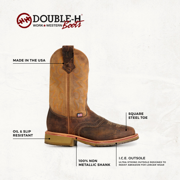 Double H Men's Stockman Sand & Brown Elephant Wide Square Toe Work Boots - Image 1