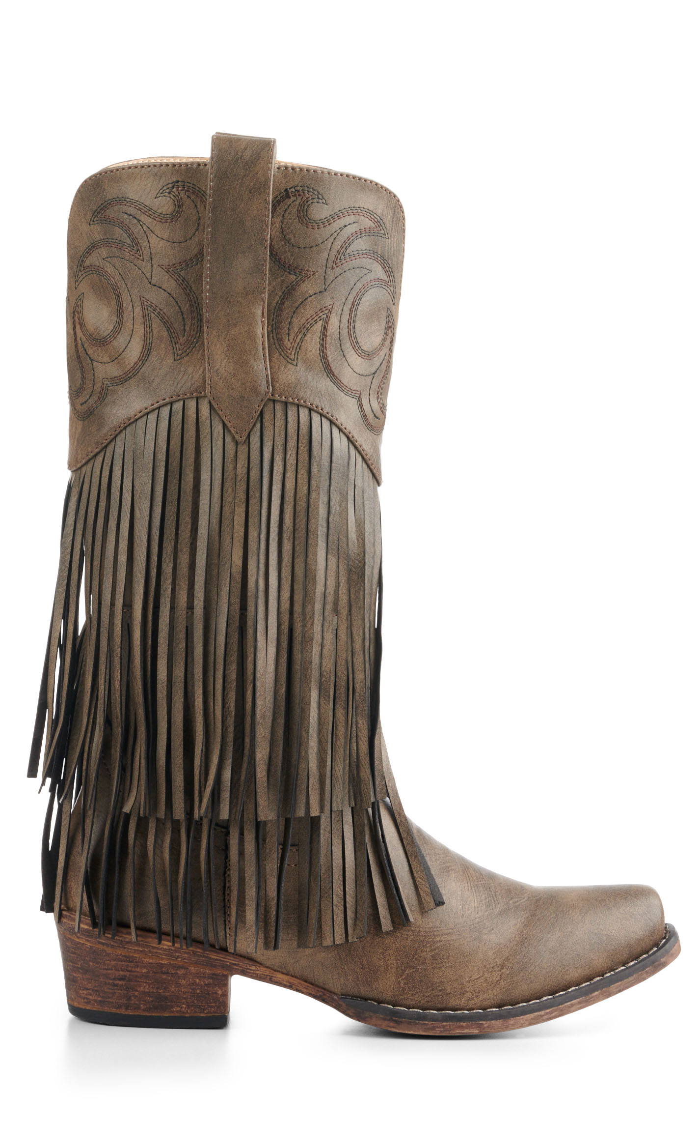 Roper Women's Brown Faux Leather with Fringe Snip Toe Boots - Image 1