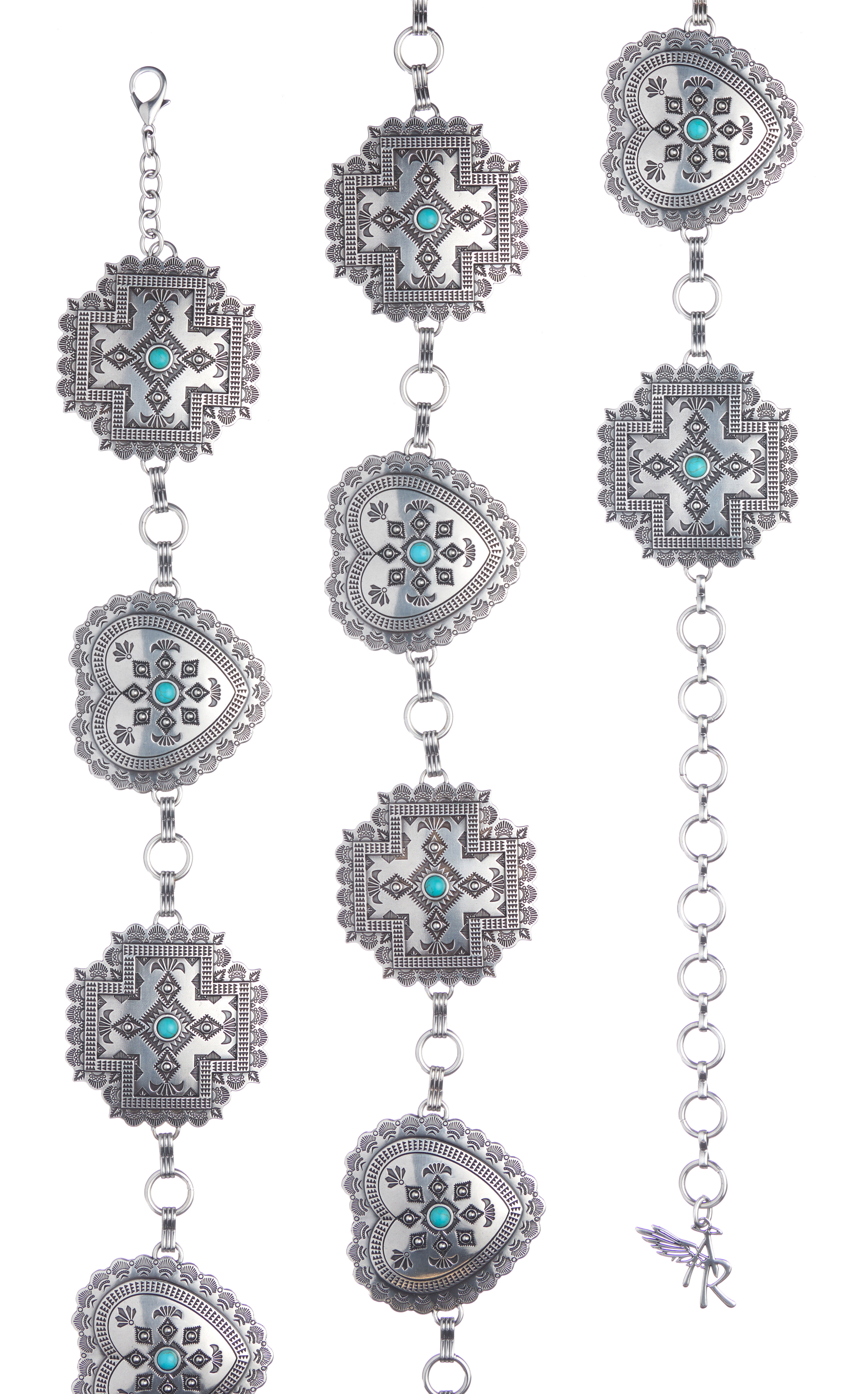 Angel Ranch Women's Silver Square Cross & Hearts Concho Belt - Image 1
