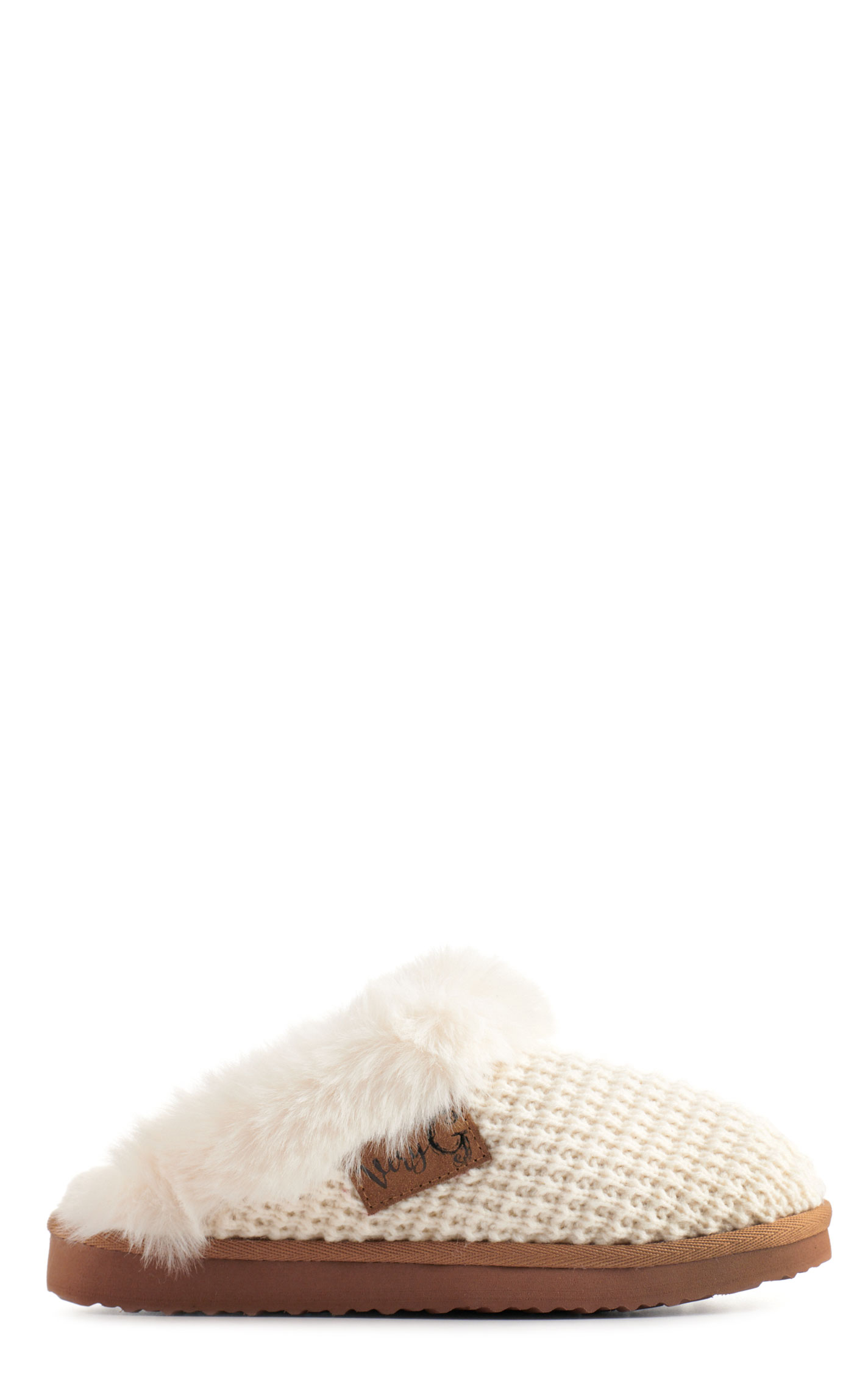 Very G Women's Cream Crochet with Fur Trim Slippers - Image 1