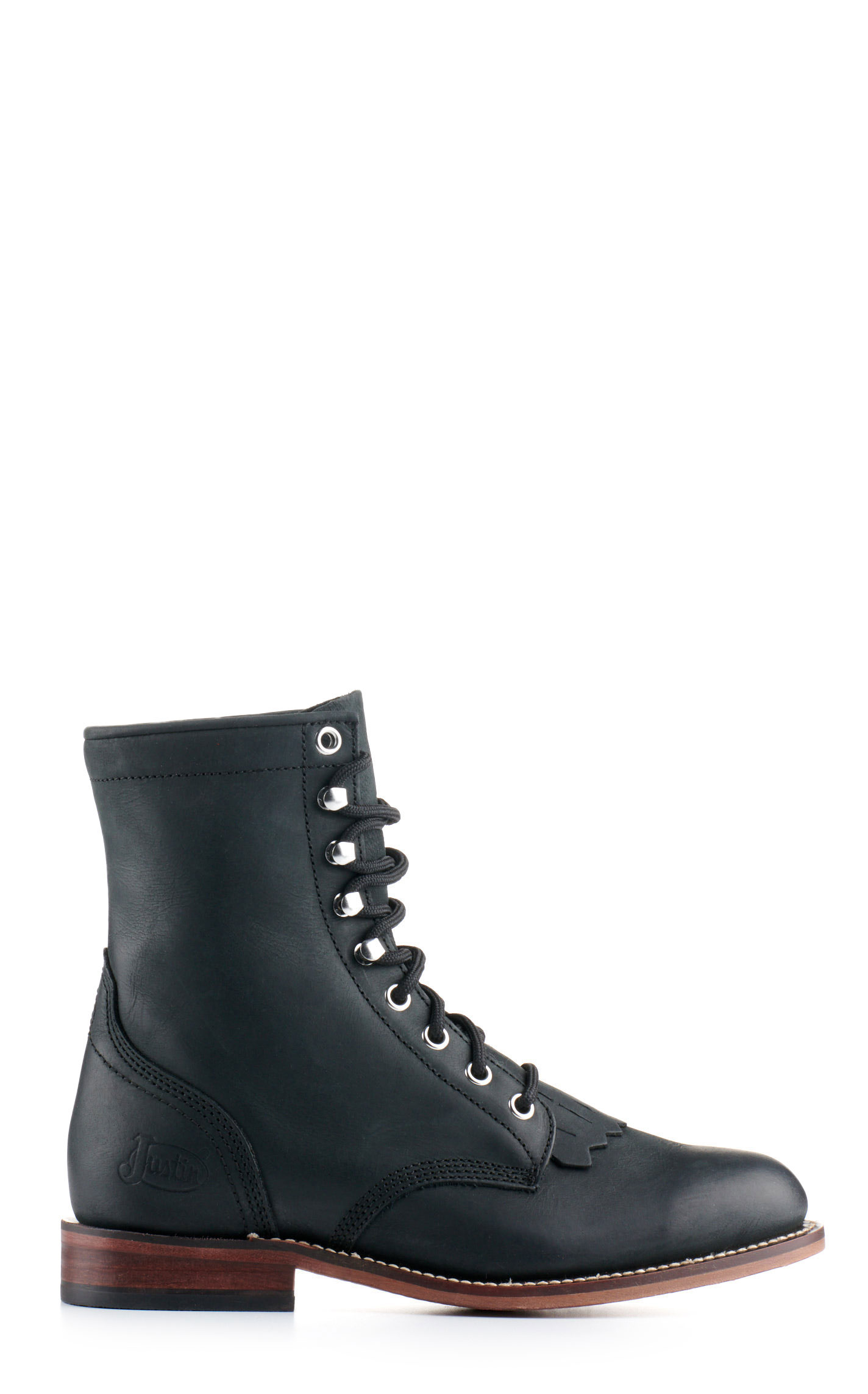Justin Women's McKean Black Round Toe Lace Up Roper Boot - Image 1