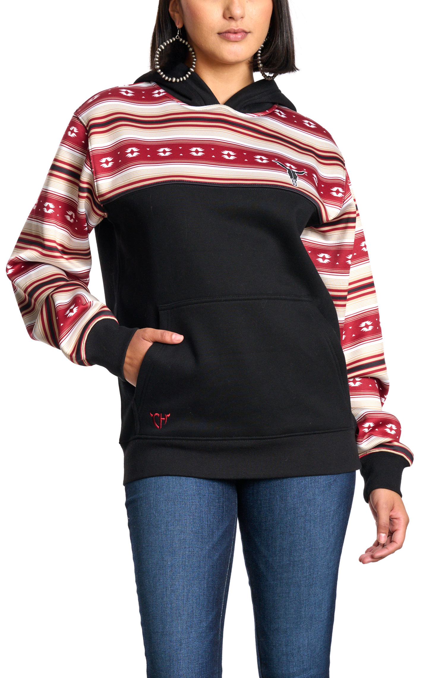Cowgirl Hardware Women's Vibrant Black & Brick Aztec Serape Hoodie - Image 1