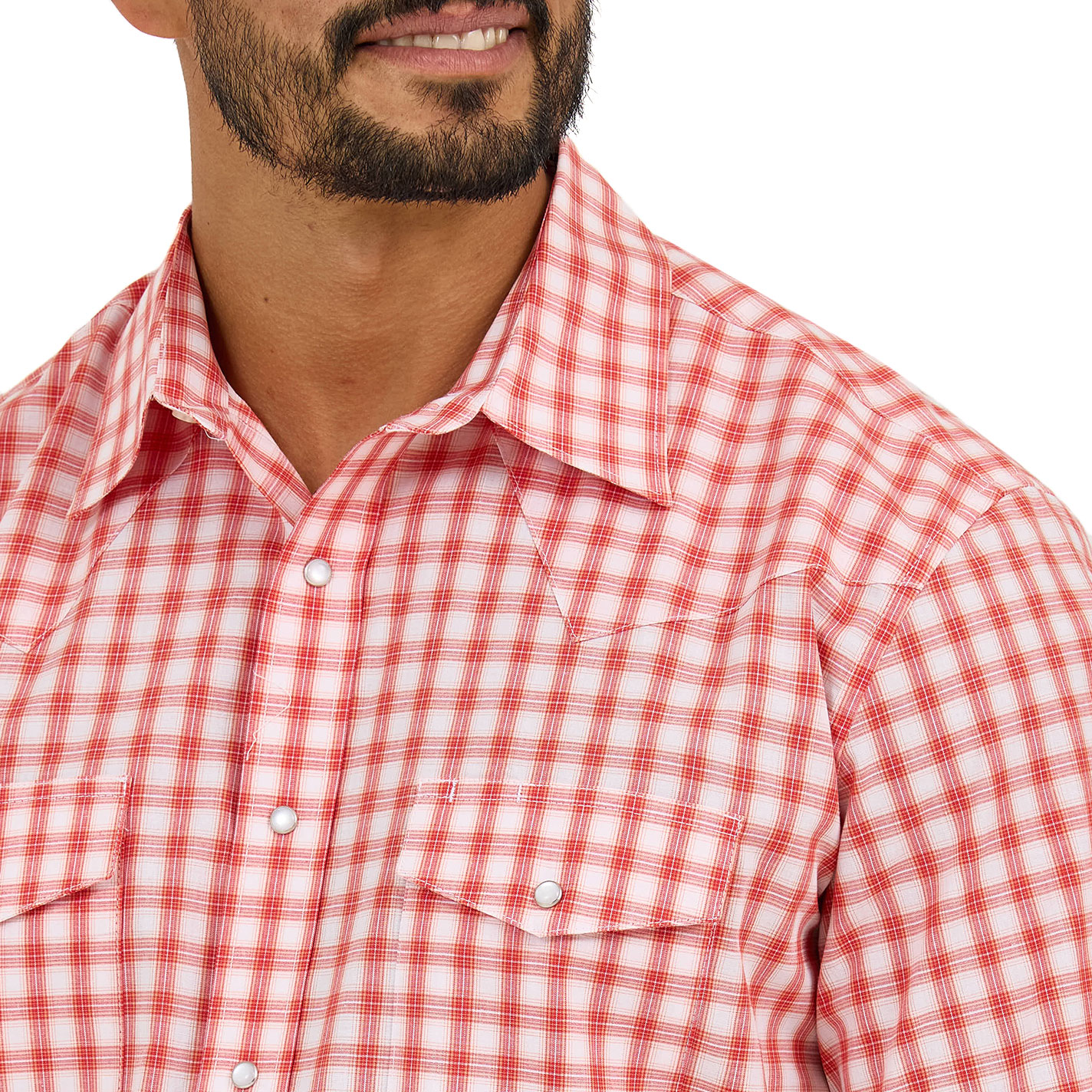 Wrangler Men's Red & White Plaid Short Sleeve Western Shirt - Image 1