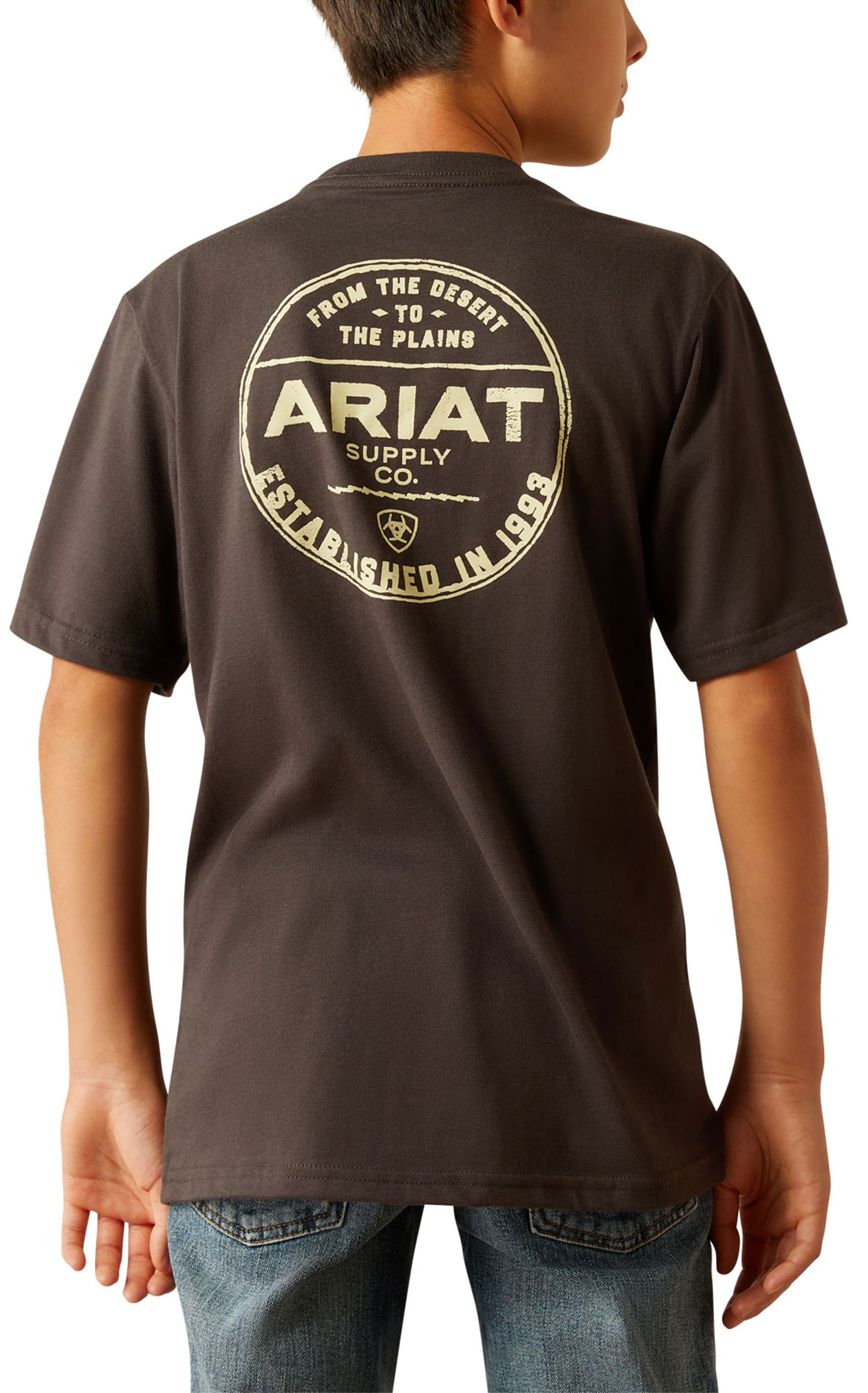 Ariat Boy's Dark Cement & Latte Logo Graphic T-Shirt - Image 1