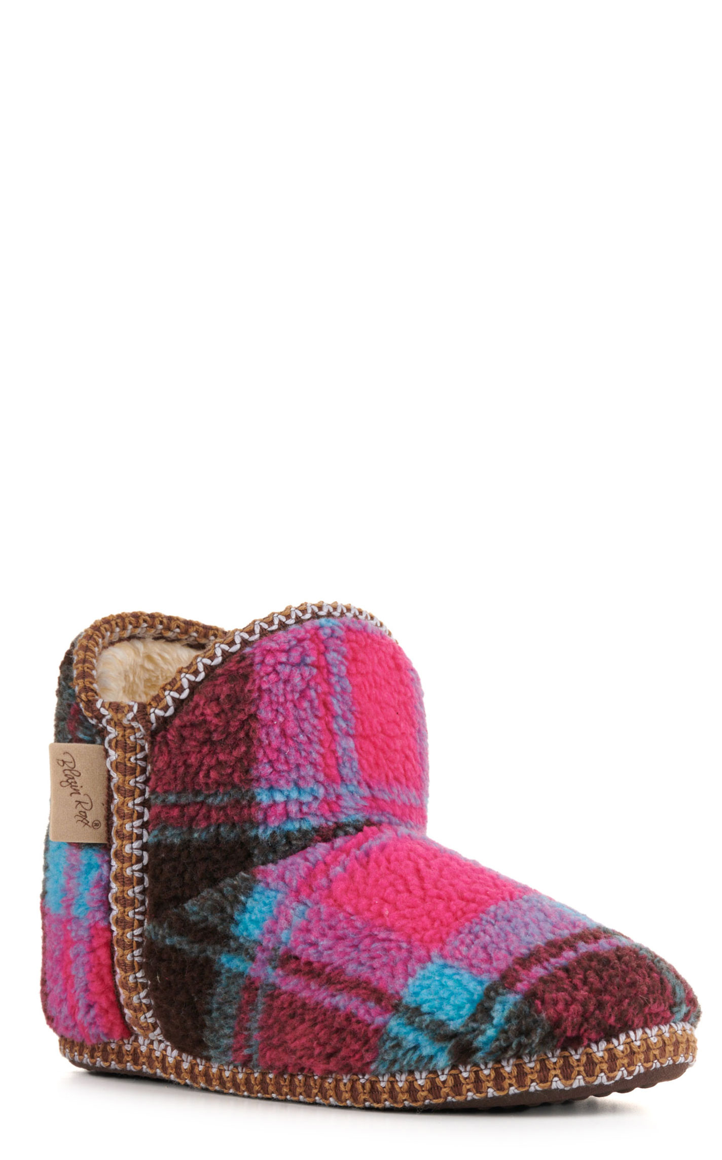 Blazin Roxx Women's Courtney Pink and Turquoise Plaid Bootie Slipper - Image 1