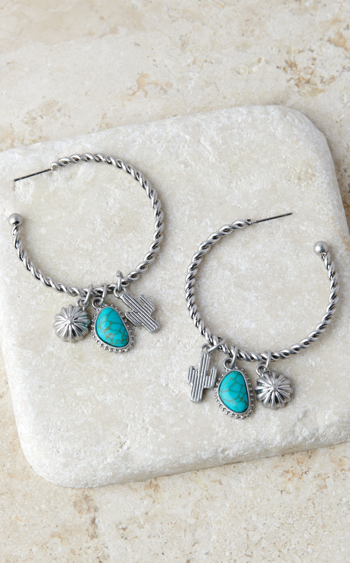 Justin Women's Silver Twisted Hoop with 3 Charm Earrings - Image 1