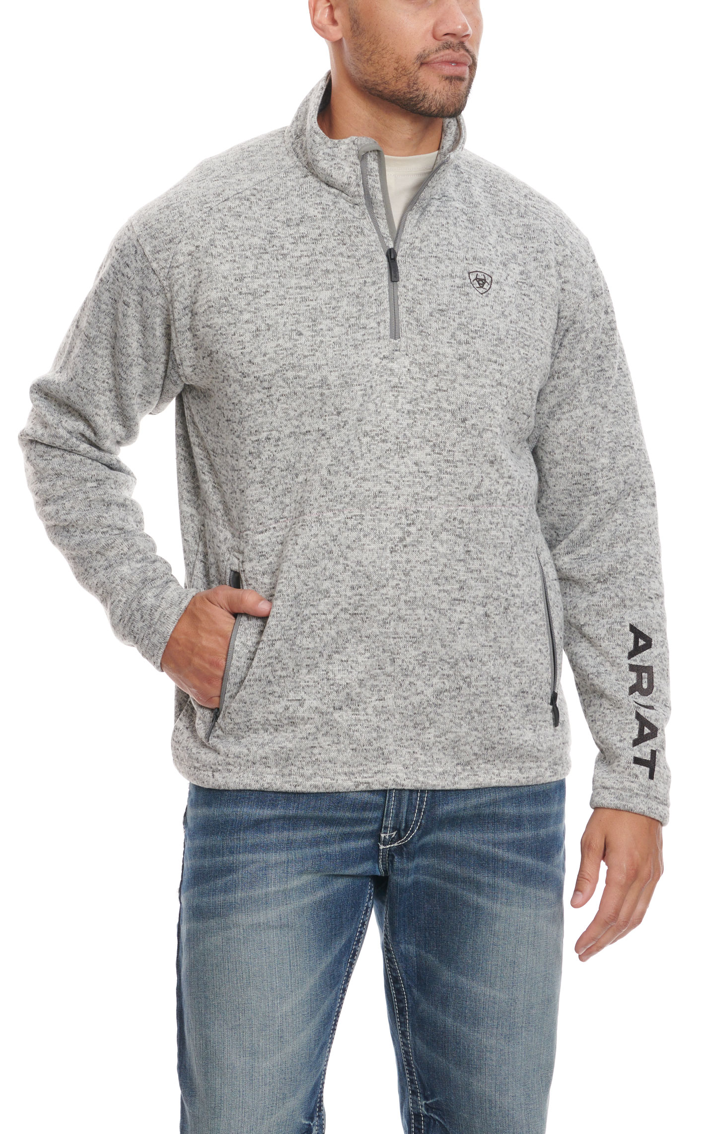 Ariat Men's Caldwell Sandy Gray 1/4 Zip Sweater Pullover - Image 1