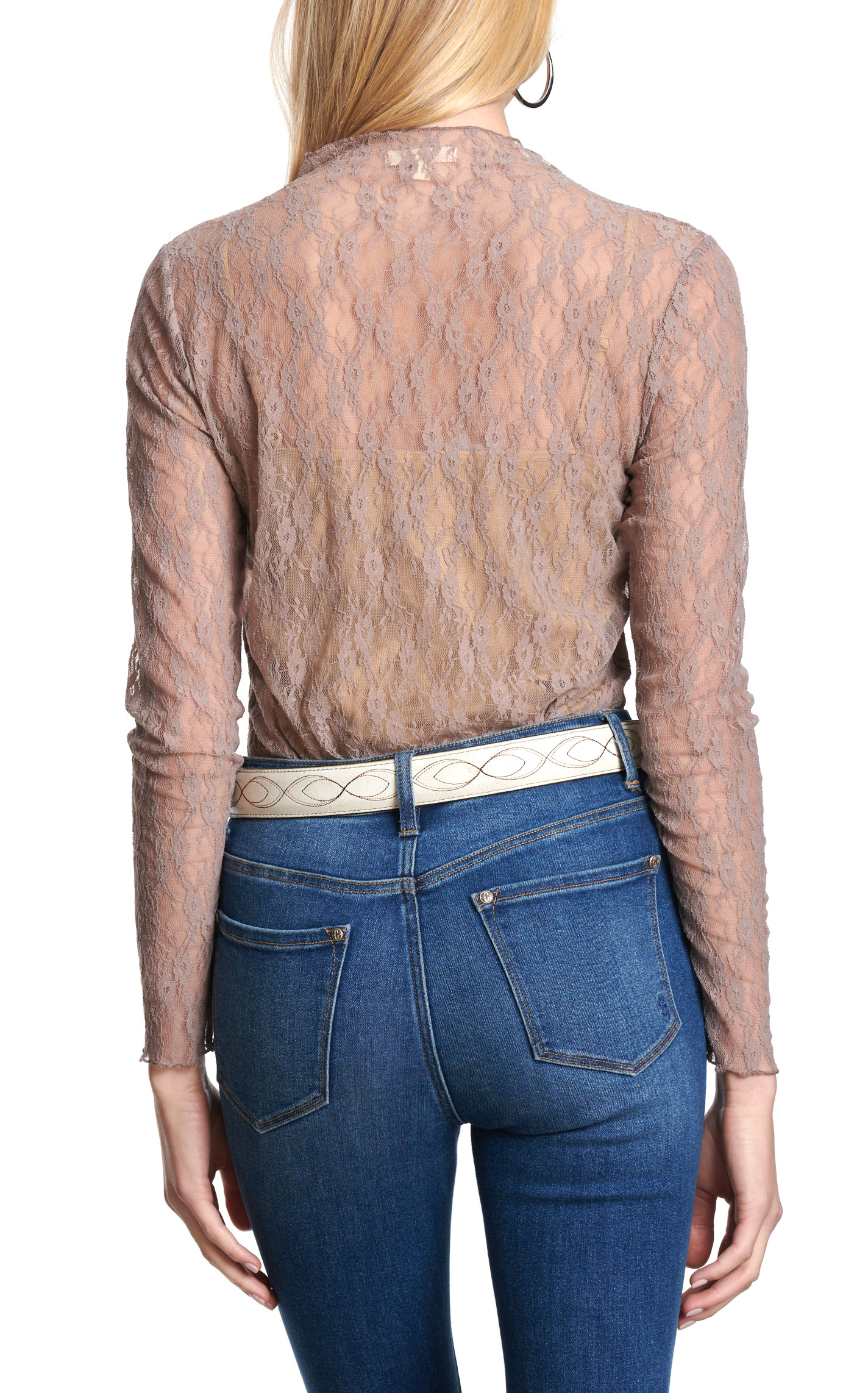 Marigold Kiss Women's Cocoa Latte Lace Mesh Top - Image 1