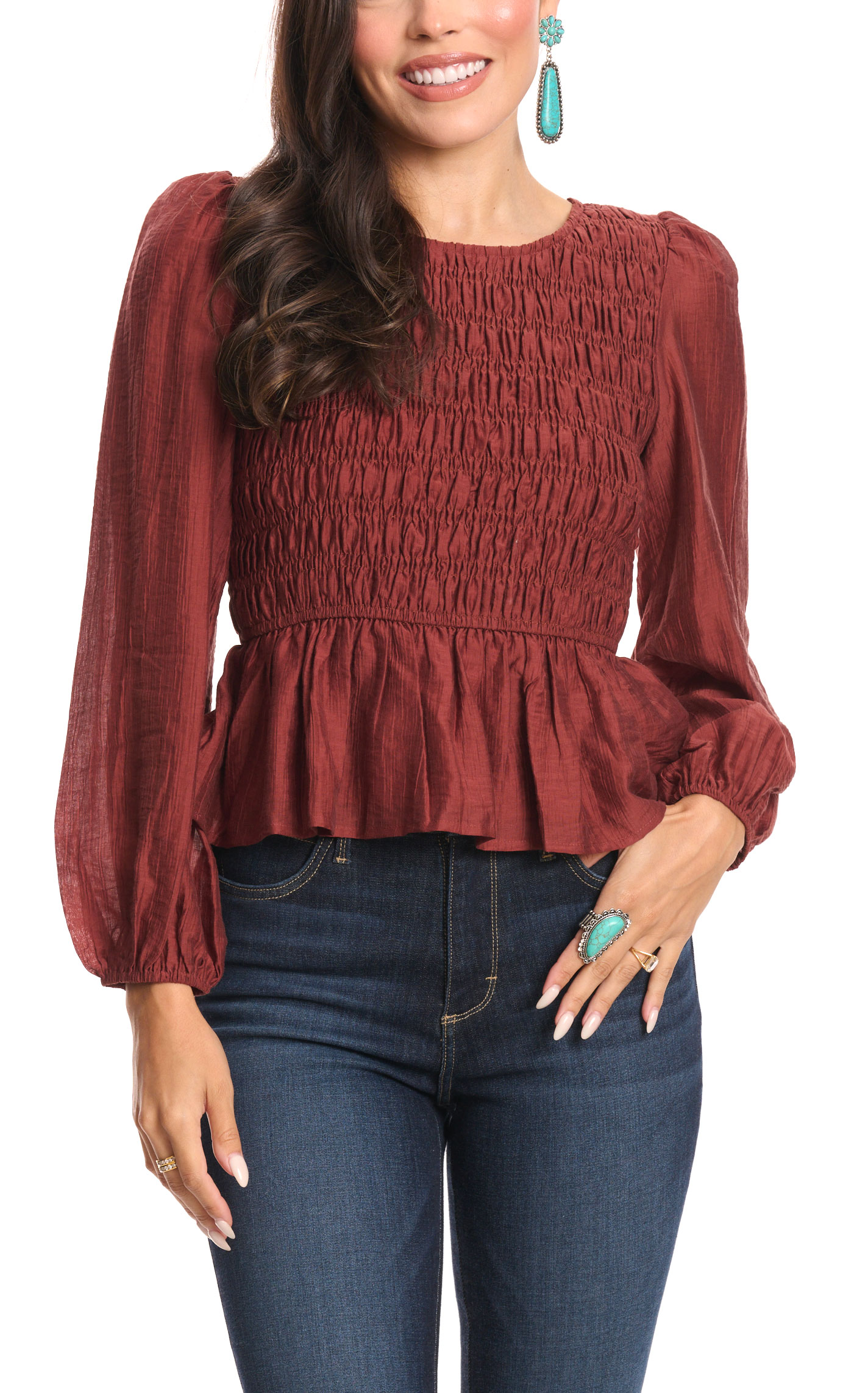 TCEC Women's Amber Textured & Smocked Top - Image 1