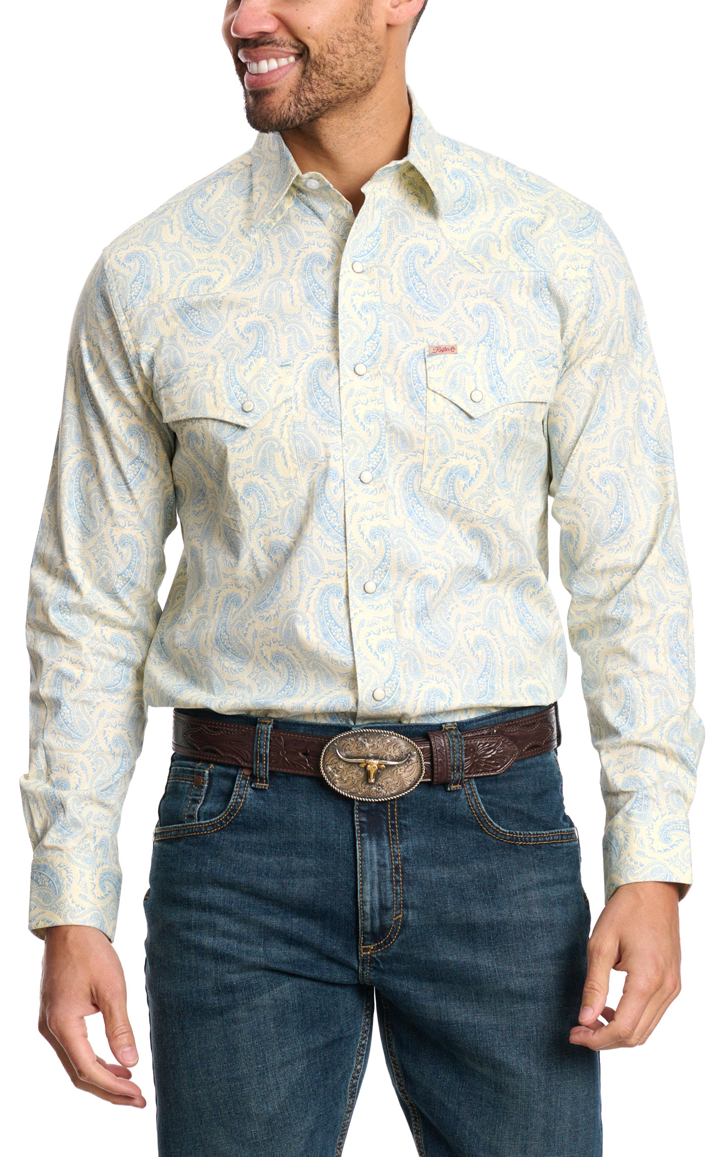 Rafter C Men's ProFlex45 Cornflower Paisley Western Shirt - Image 1