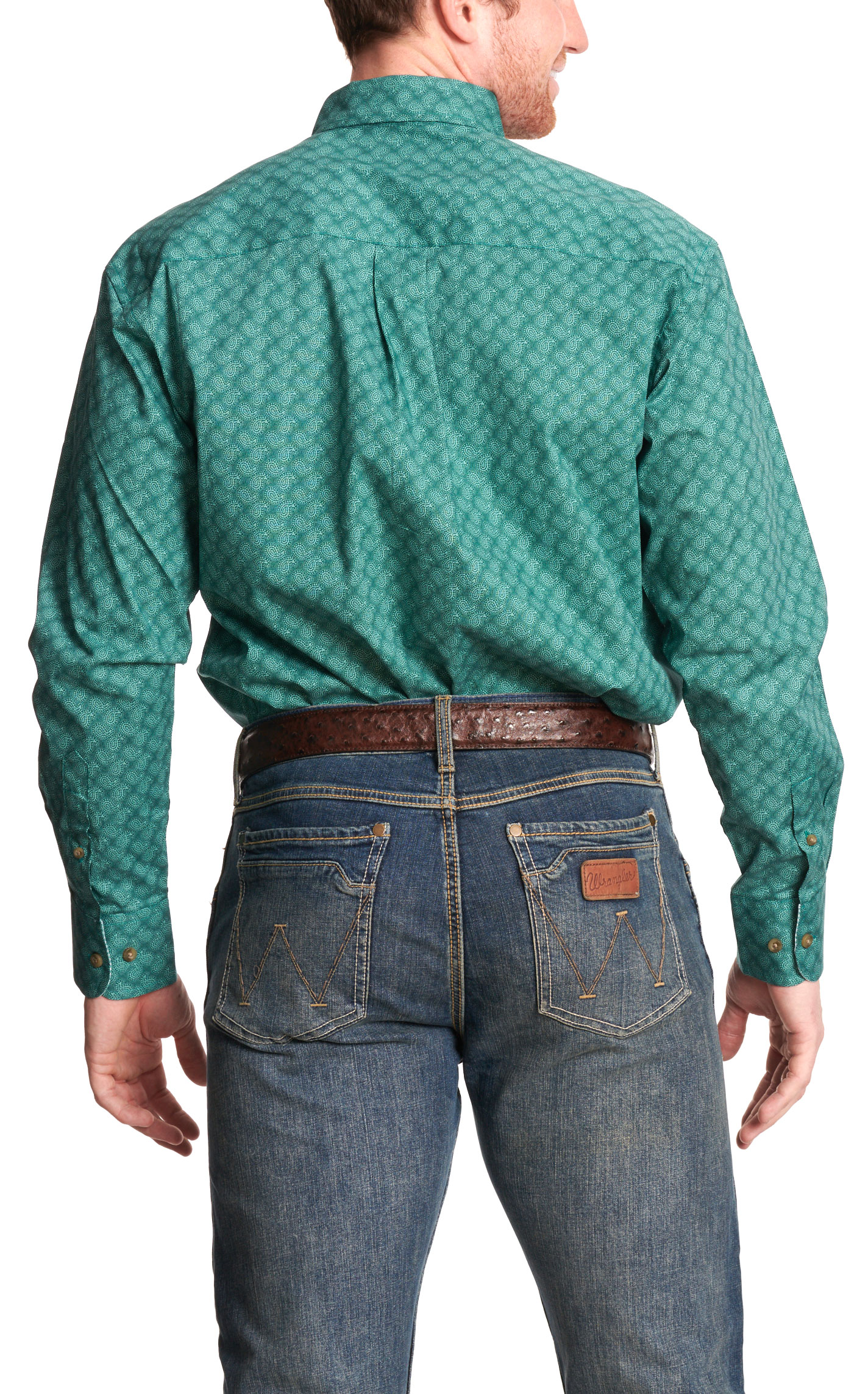 Wrangler Men's George Strait Collection Turquoise Paisley Print Western Shirt - Image 1