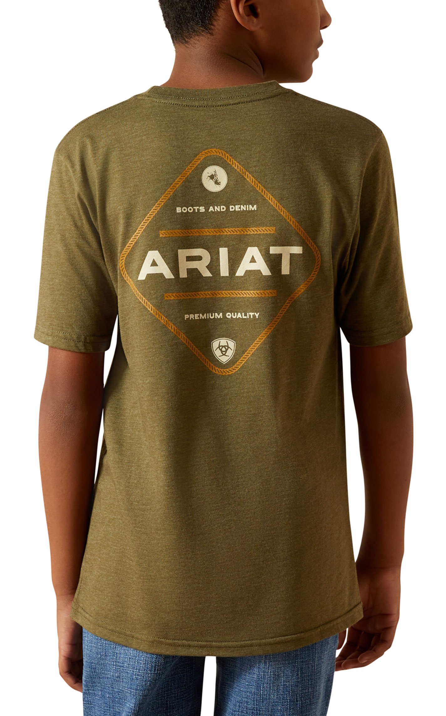 Ariat Boy's Rope Diamond Military Green Graphic T-Shirt - Image 1