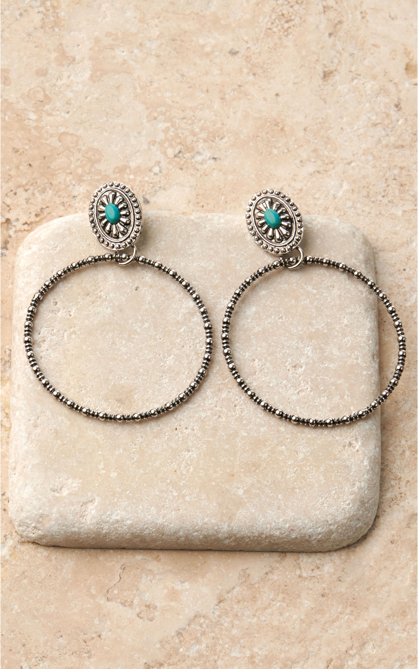 Silver Strike Silver Floral Tooled Bar with Turquoise Necklace and Earrings Jewelry Set - Image 1