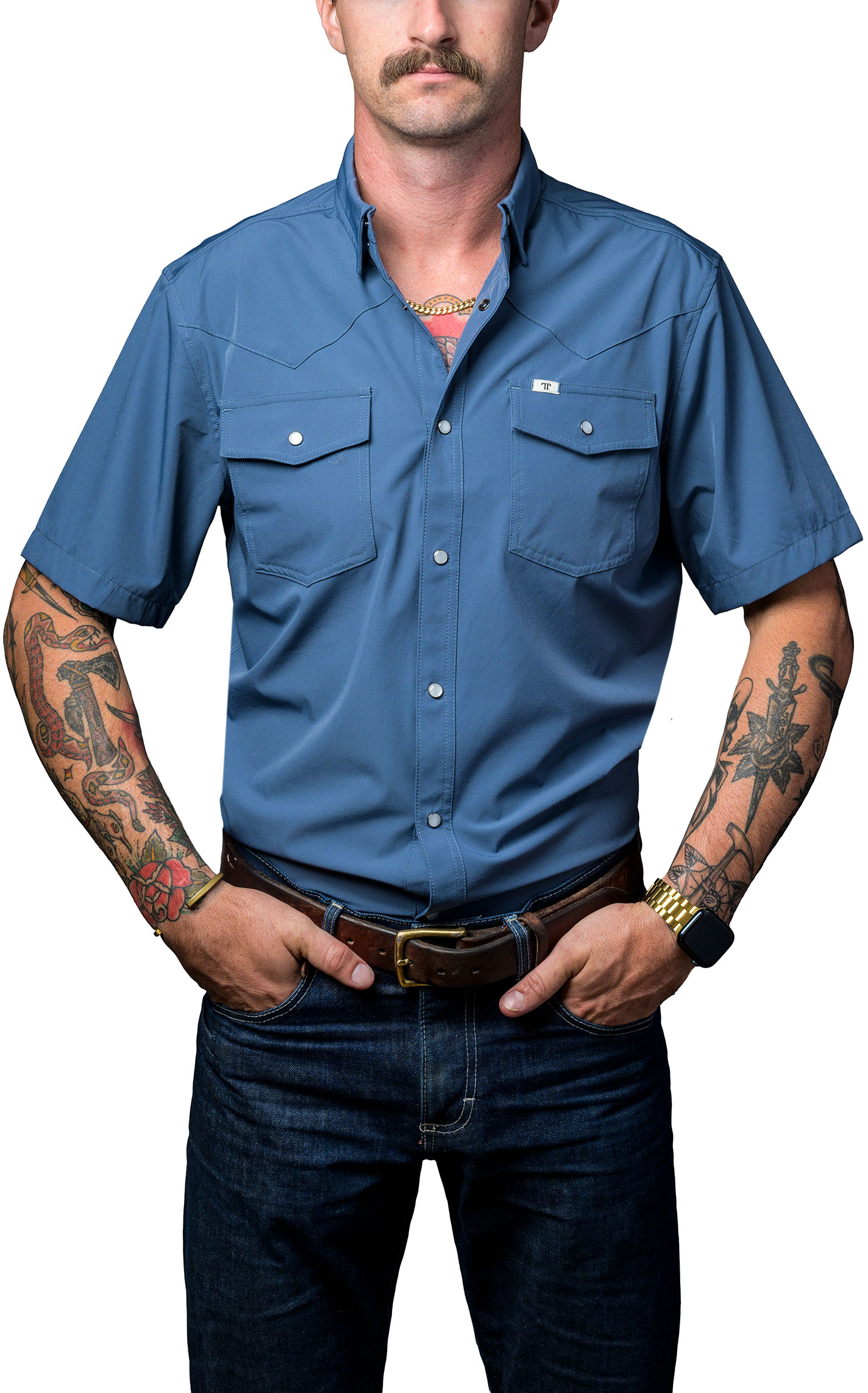 Ferrell Men's Blue Short Sleeve Western Shirt - Image 2