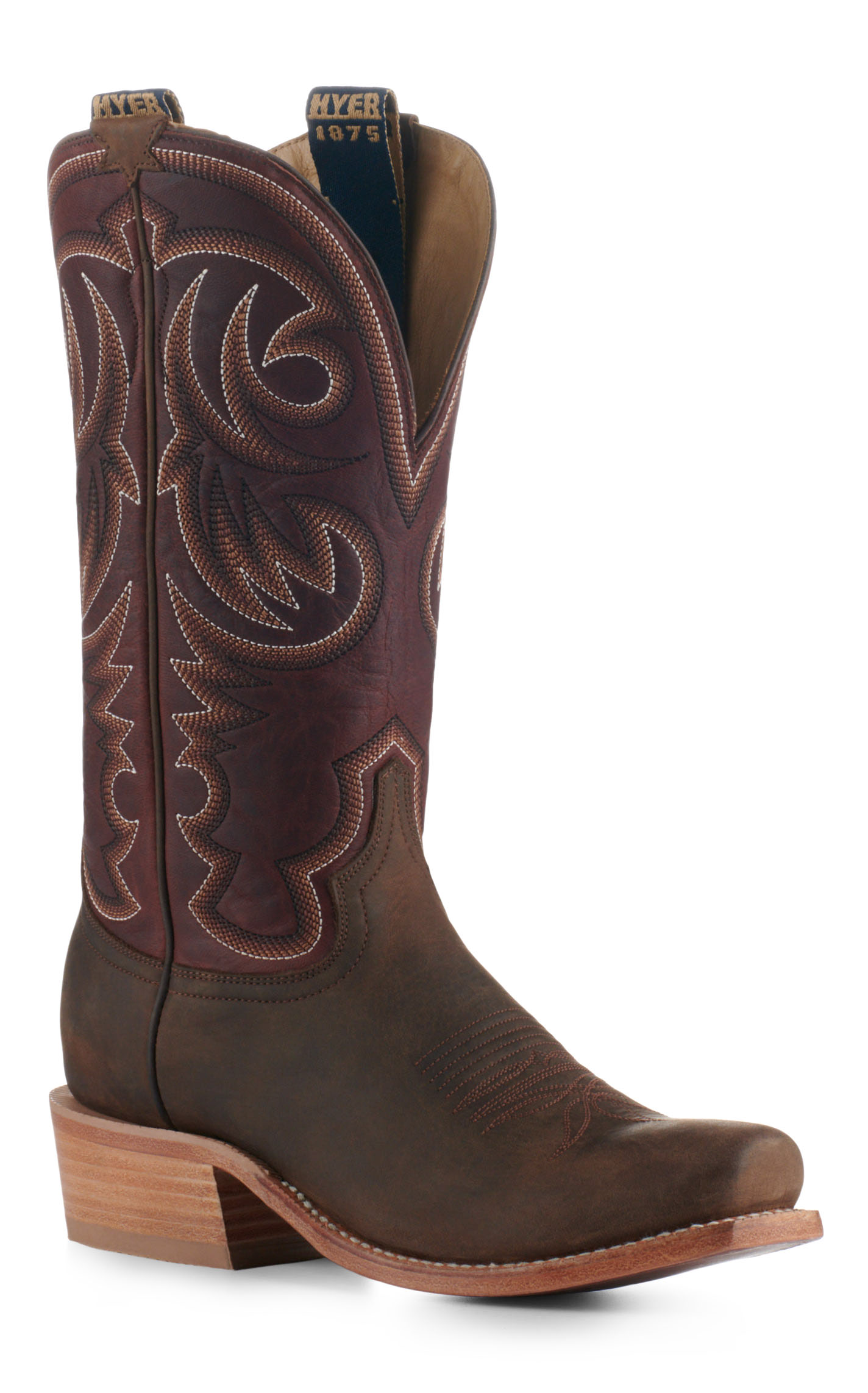 Hyer Men's Hays Bay Brown and Rust Vintage Punchy Square Toe Cowboy Boots - Image 1