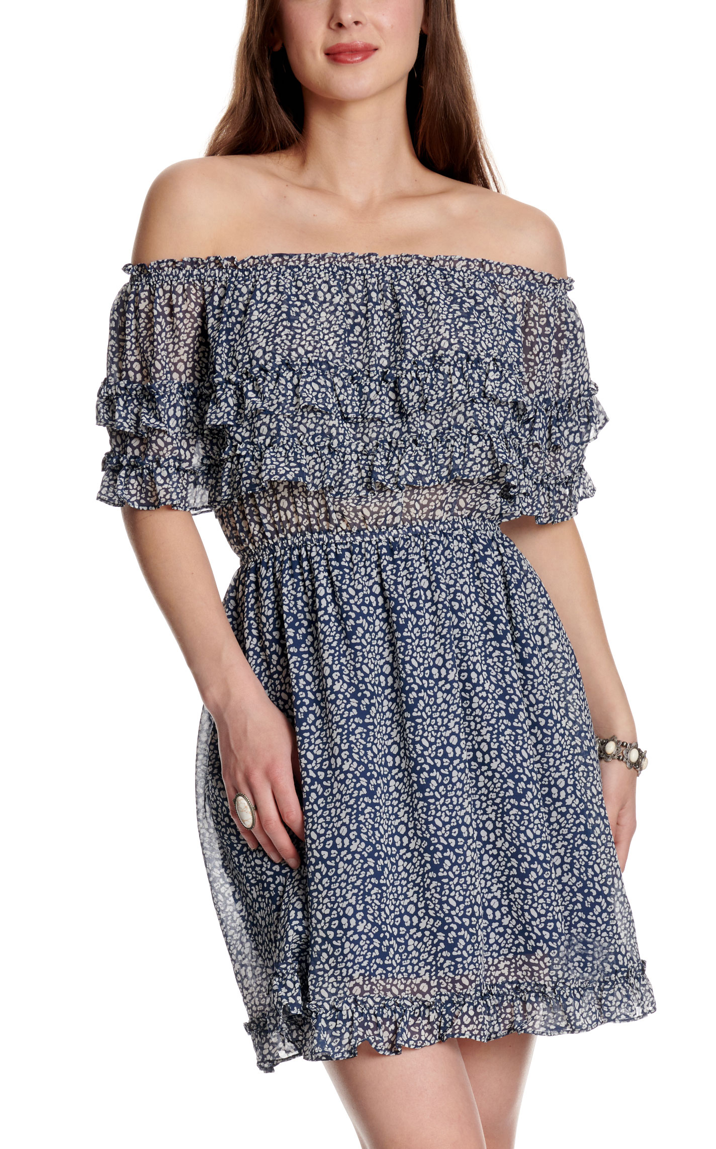 Blue B Women's Navy Cheetah Print Off Shoulder Dress - Image 1