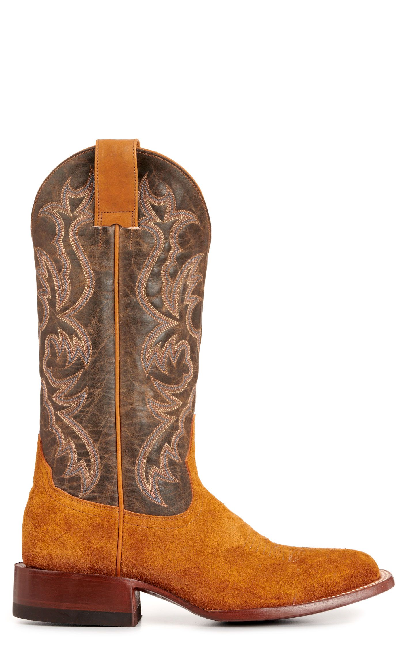 Cavender’s Women’s Leather Honey Roughout and Brown Wide Square Toe Cowboy Boots  - Image 1