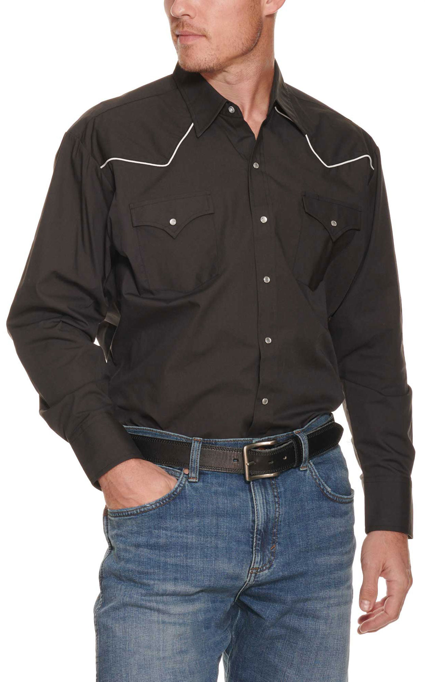 Ely Cattleman Black Western Shirt - Big & Tall - Image 1