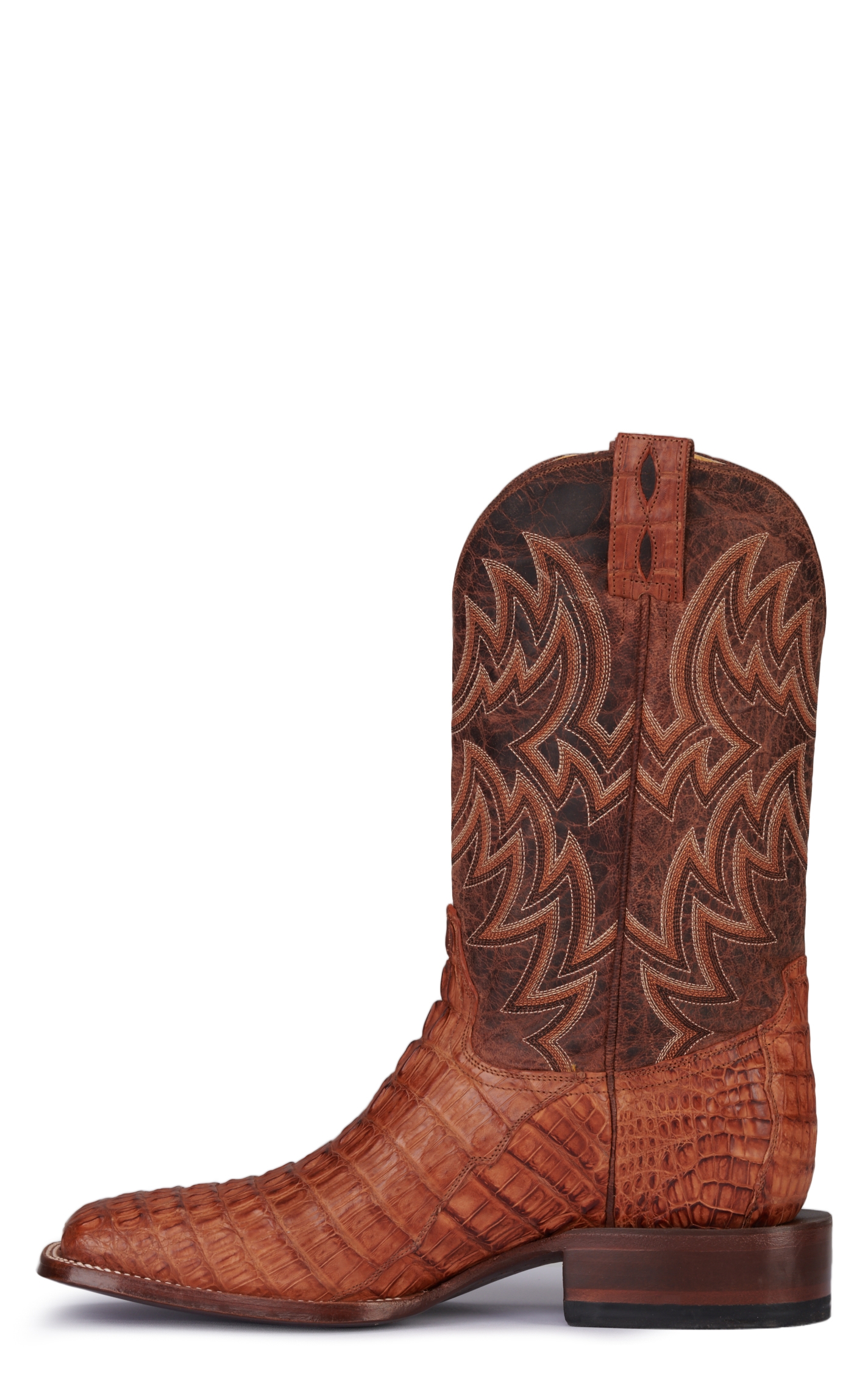 Cavender's Men's Cognac and Peanut Reverse Caiman Tail Wide Square Toe Exotic Cowboy Boot - Image 1